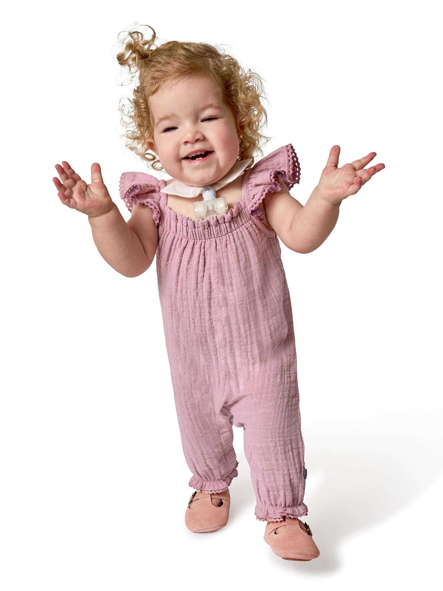 Modern Moments by Gerber baby Girl Long Leg Romper with Novelty Trim Detail, Sizes 0/3 Months - 24 Months