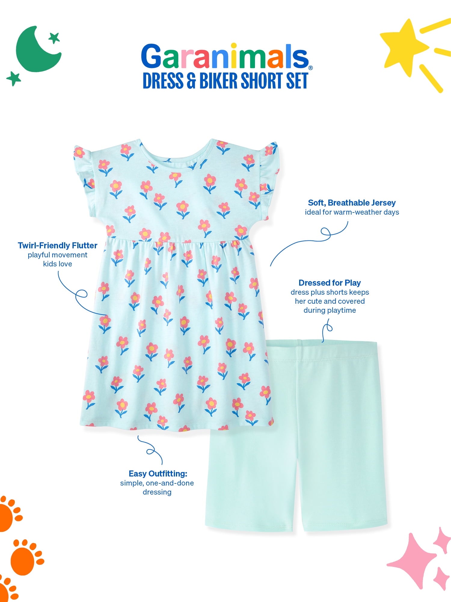 Garanimals Baby & Toddler Girl Cotton 2-Piece Set, Short-Sleeve Dress & Biker Shorts, 0M–6T