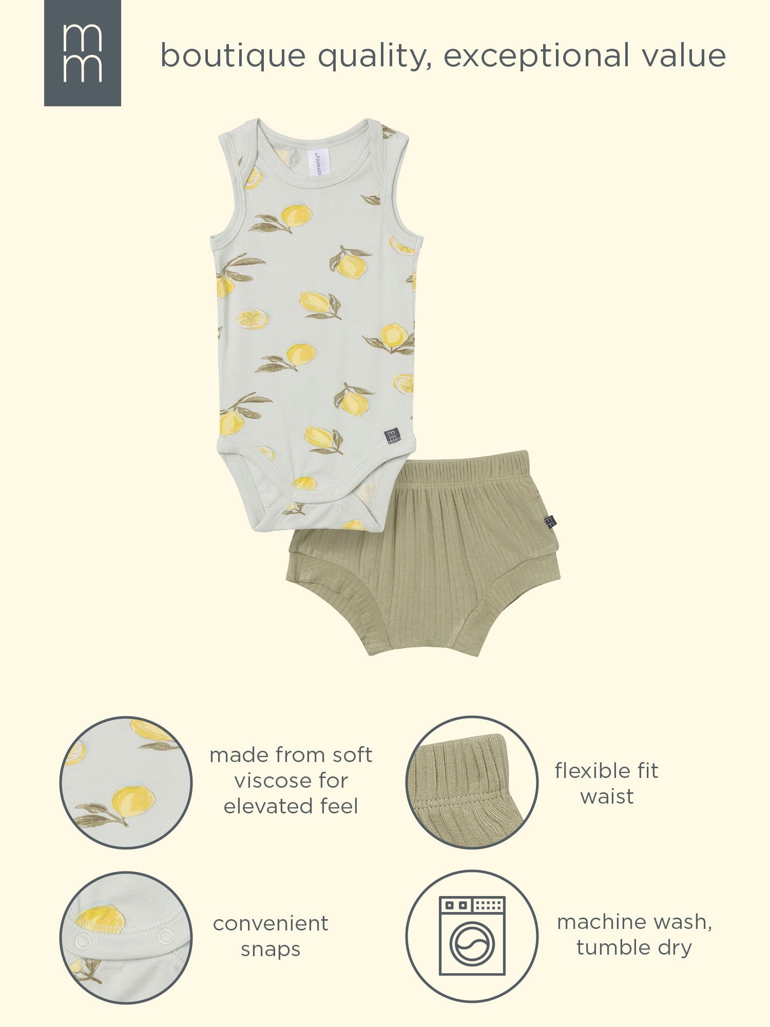 Modern Moments by Gerber Baby Neutral Viscose Sleeveless Bodysuit and Short Outfit Set, 2-Piece, Sizes Newborn - 12 Months