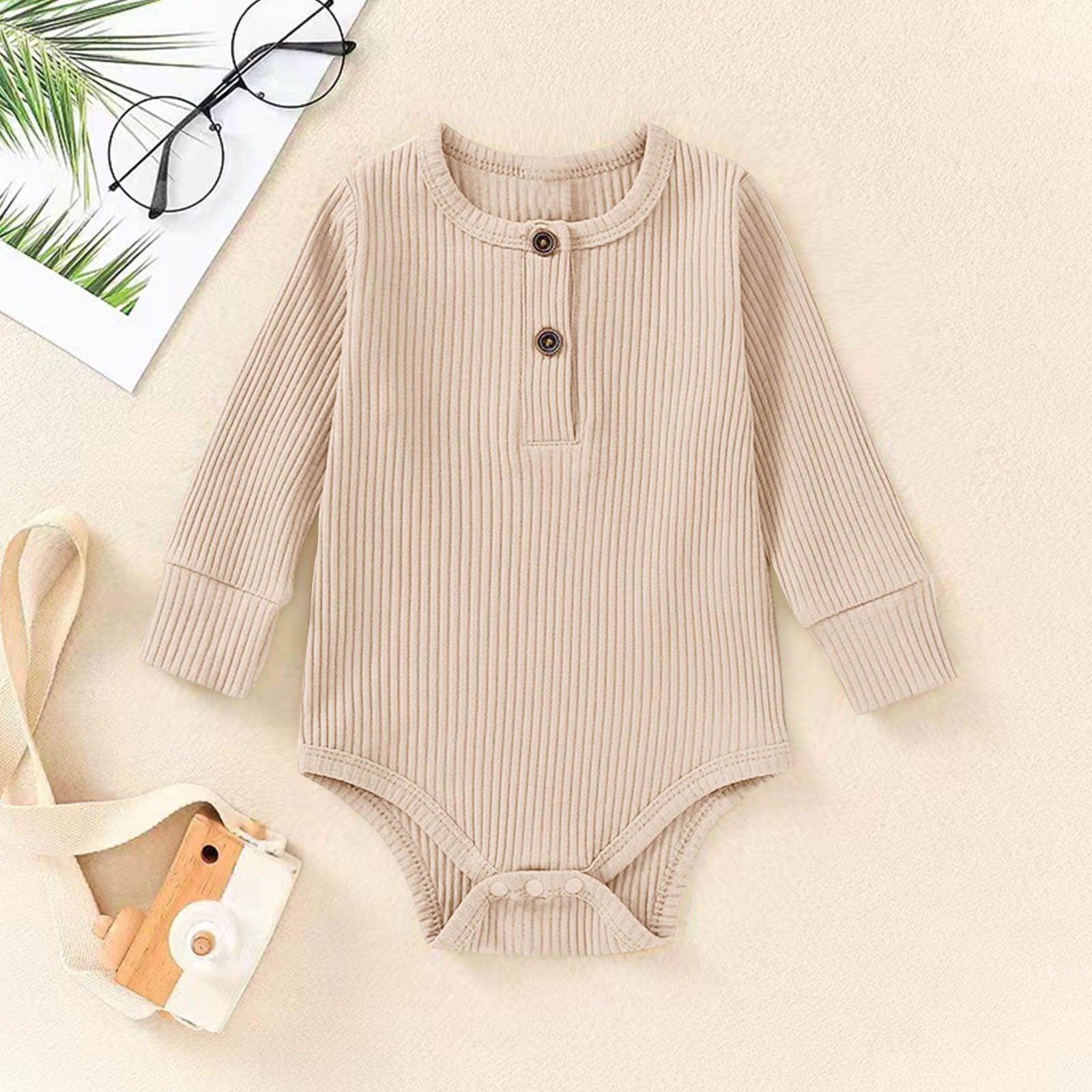 THDHVS Newborn Sleepers,Baby Girl Clothes,Baby Bodysuit Ribbed Romper Soft Unisex Boy Girl Outfit Clothes Beige 6-12 Months