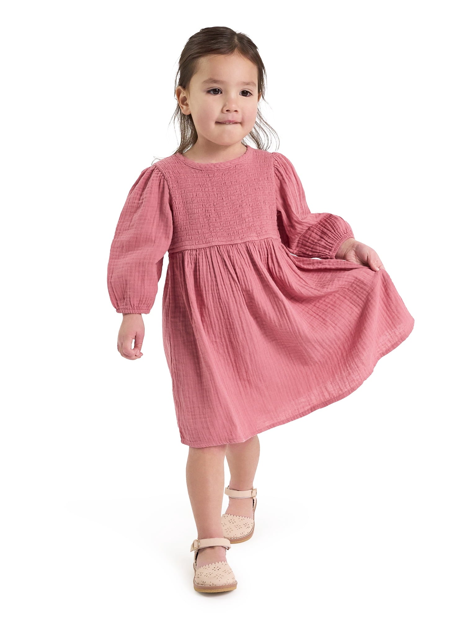 Modern Moments by Gerber Baby and Toddler Girl Smocked Dress with Puff Sleeves, Sizes 0/3 Months - 5T