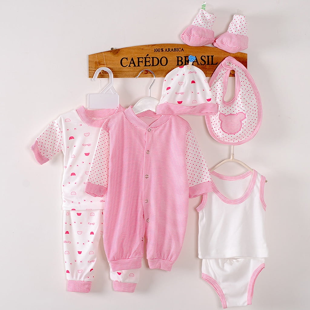 Odeerbi Baby Boy Girl Clothes 8PCS Layette Set Newborn Tops+Hat+Pants+Bib+Sock Shose+Romper