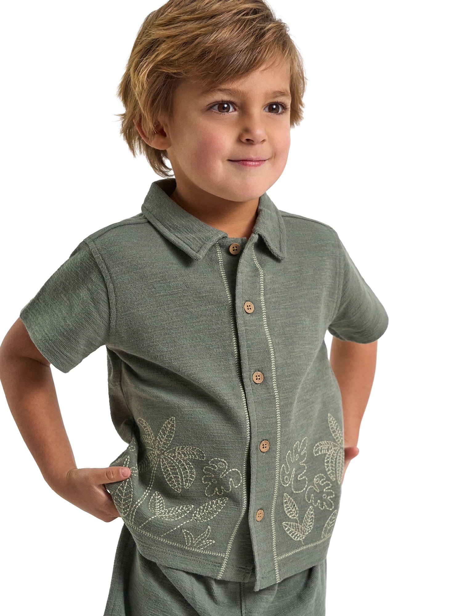 Modern Moments by Gerber Baby and Toddler Boy Button Front Shirt and Short Set, 2-Piece, Sizes 0/3 Months - 5T