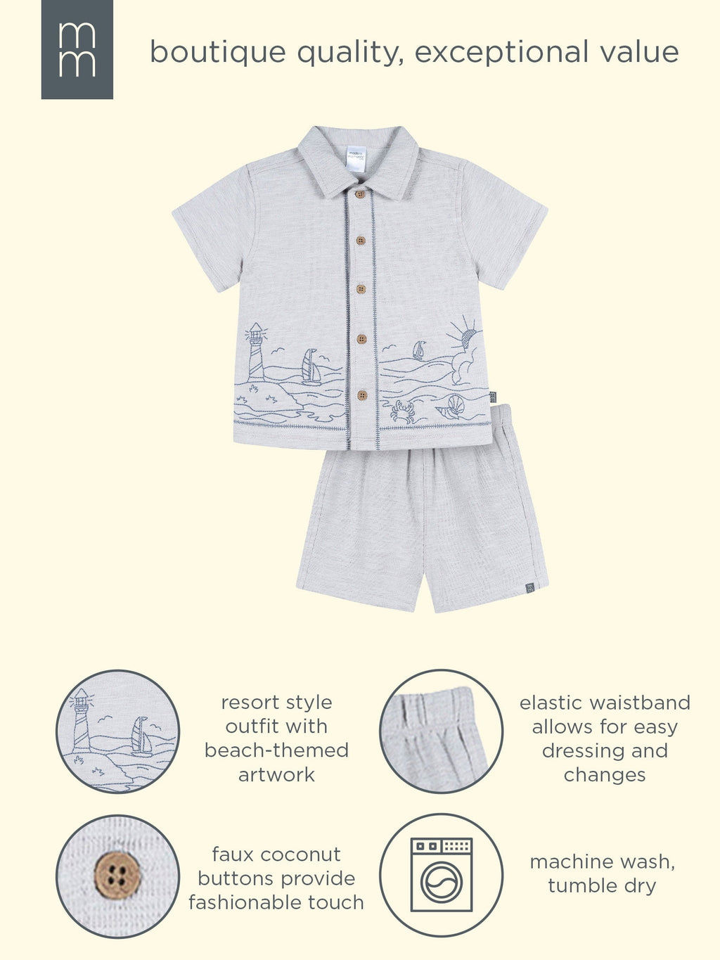 Modern Moments by Gerber Baby and Toddler Boy Button Front Shirt and Short Set, 2-Piece, Sizes 0/3 Months - 5T