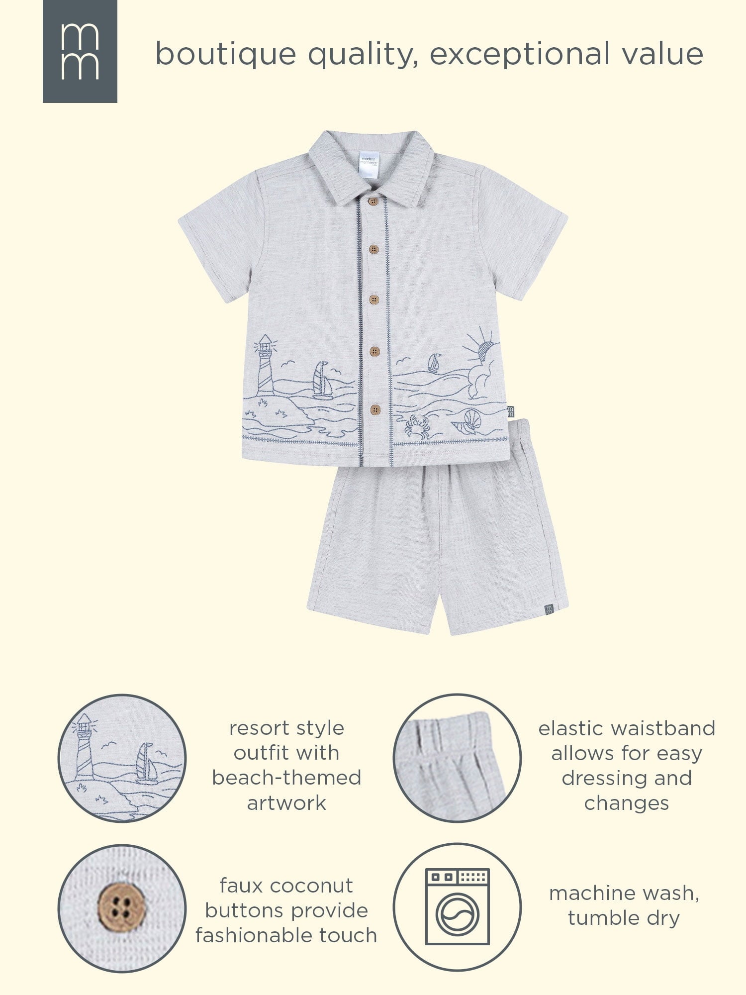 Modern Moments by Gerber Baby and Toddler Boy Button Front Shirt and Short Set, 2-Piece, Sizes 0/3 Months - 5T