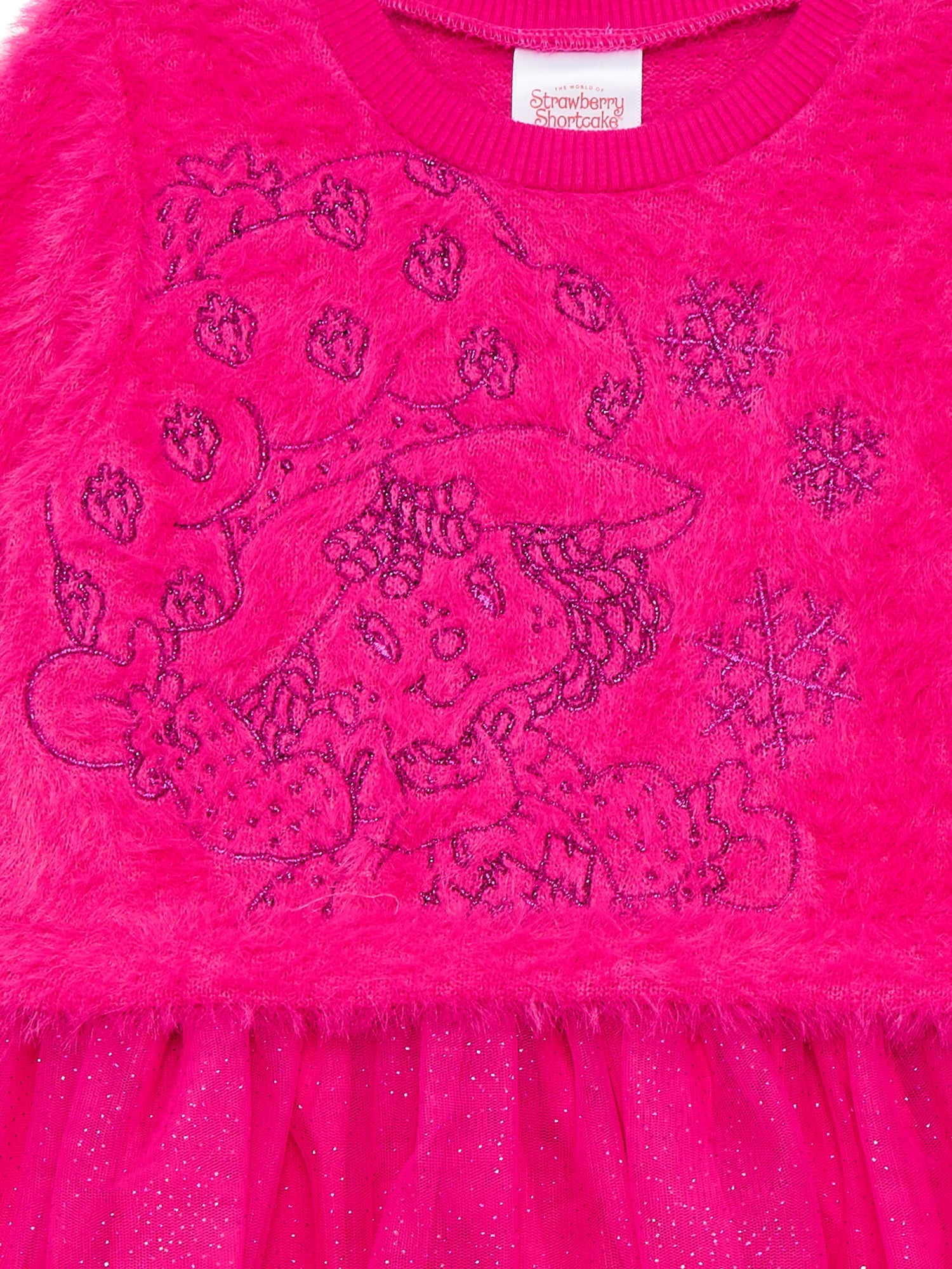 Strawberry Shortcake Toddler Girls Eyelash Knit Tutu Dress with Long Sleeves, Sizes 12M-5T