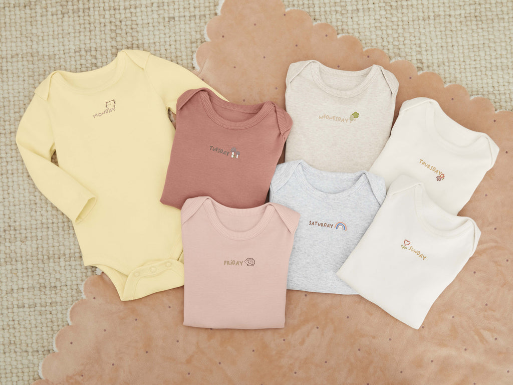 Bliss by Garanimals Baby Boys or Girls Cotton Days of the Week Bodysuits Set, 7-Piece, Sizes 0M-18M