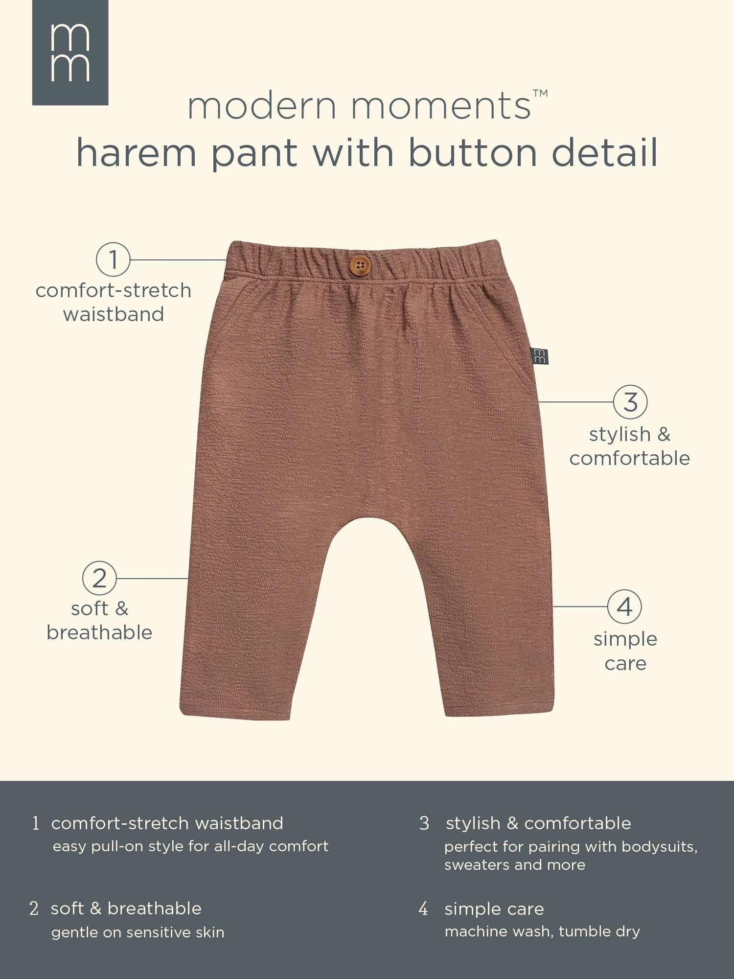 Modern Moments by Gerber Baby Neutral Harem Pant, Sizes 0/3 Months - 24 Months