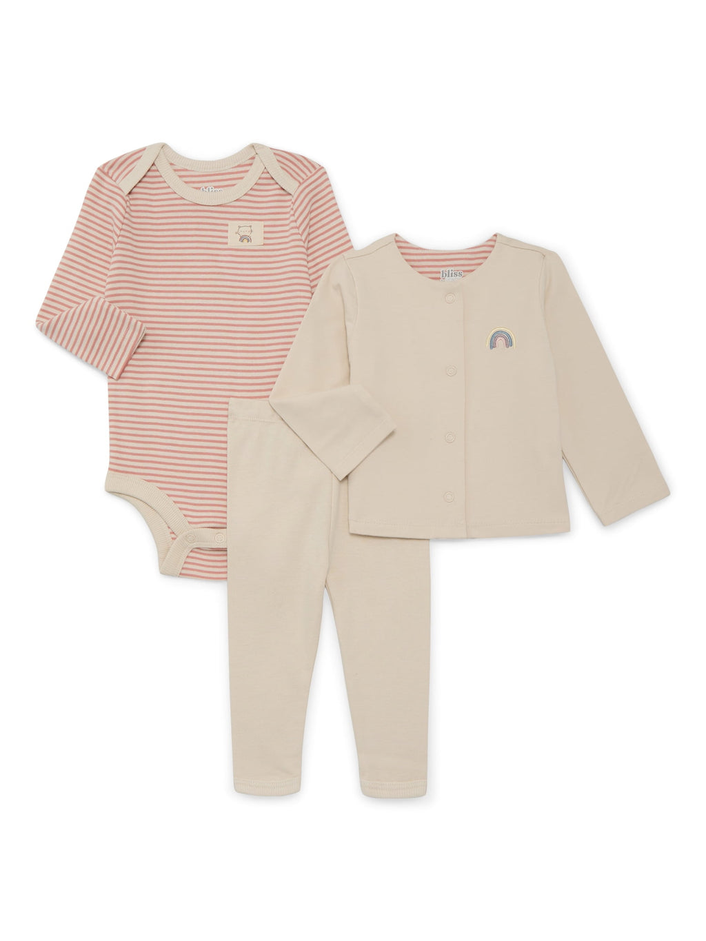 Bliss by Garanimals Baby Girls Jacket, Bodysuit and Leggings Set, 3-Piece, Sizes 0M-12M