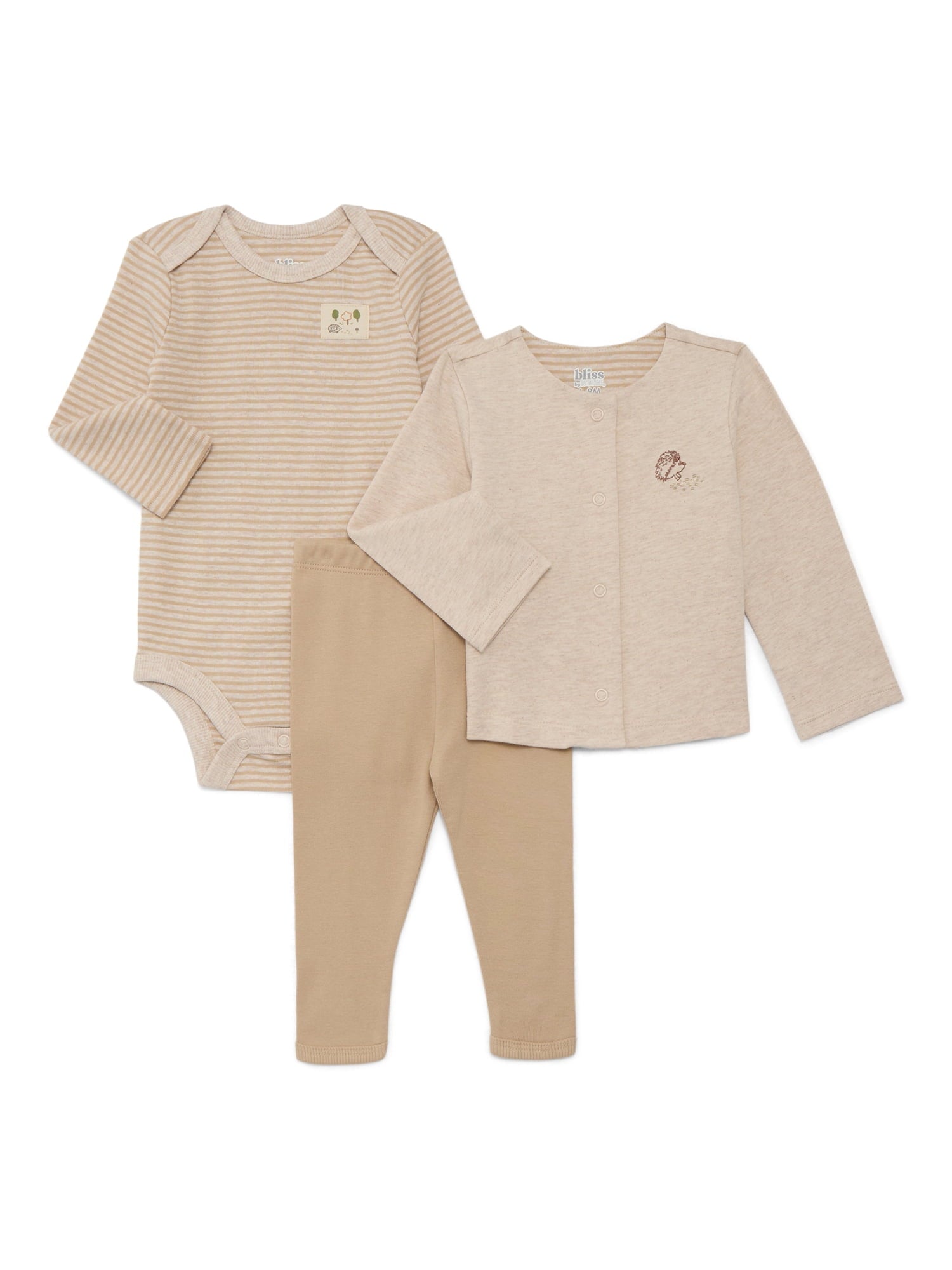 Bliss by Garanimals Baby Girls Jacket, Bodysuit and Leggings Set, 3-Piece, Sizes 0M-12M