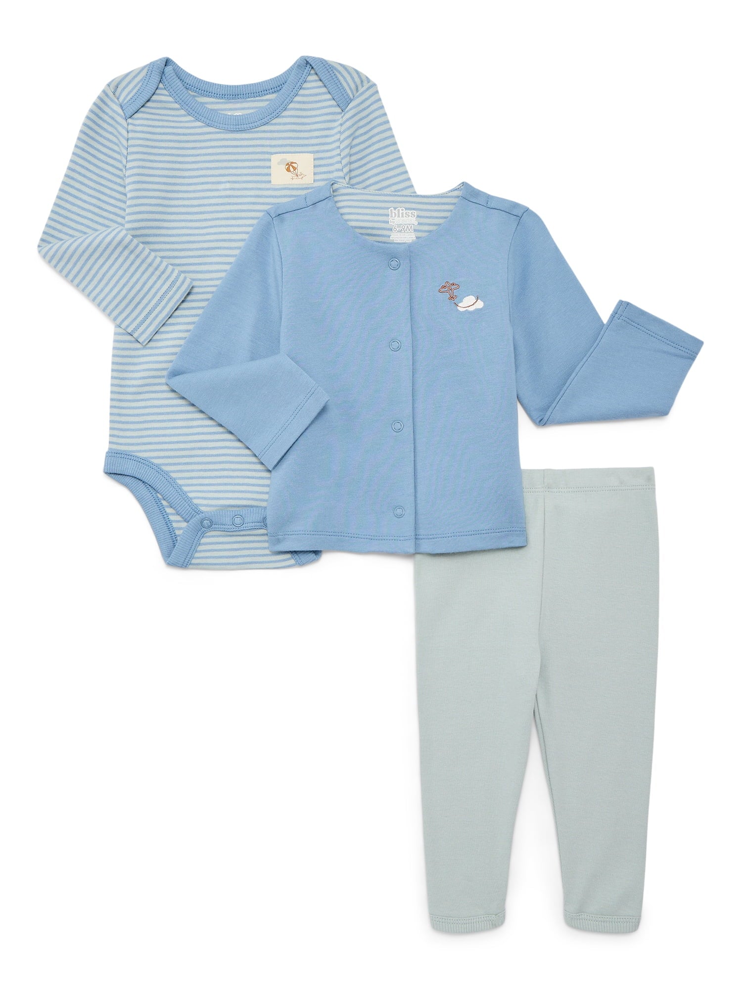 Bliss by Garanimals Baby Girls Jacket, Bodysuit and Leggings Set, 3-Piece, Sizes 0M-12M