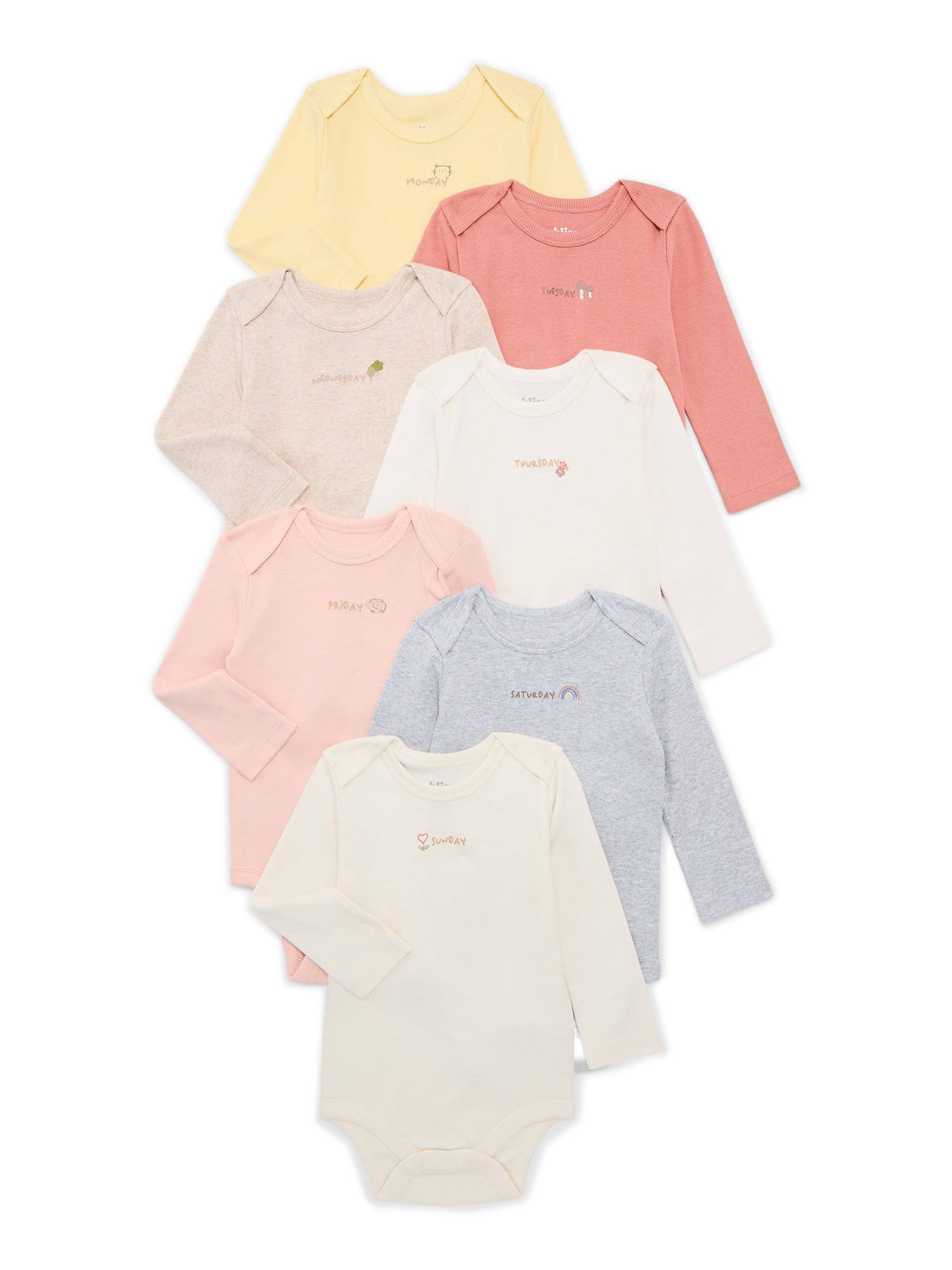 Bliss by Garanimals Baby Boys or Girls Cotton Days of the Week Bodysuits Set, 7-Piece, Sizes 0M-18M