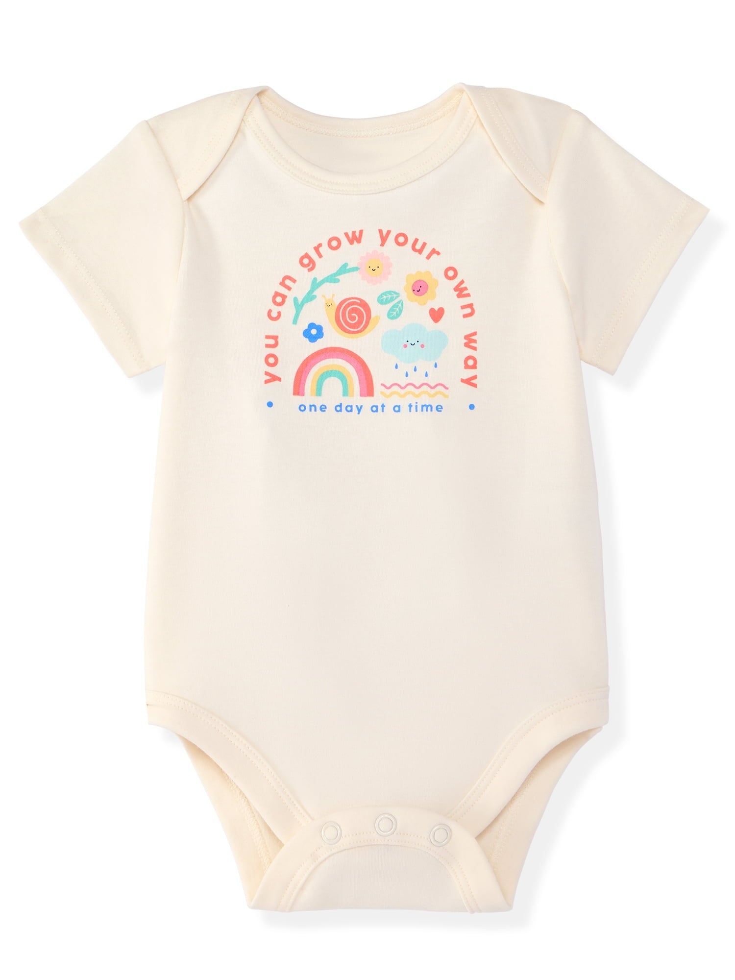 Garanimals Baby Girl Cotton Lap-Shoulder Short-Sleeve Bodysuits, 4-Pack, 0–24M