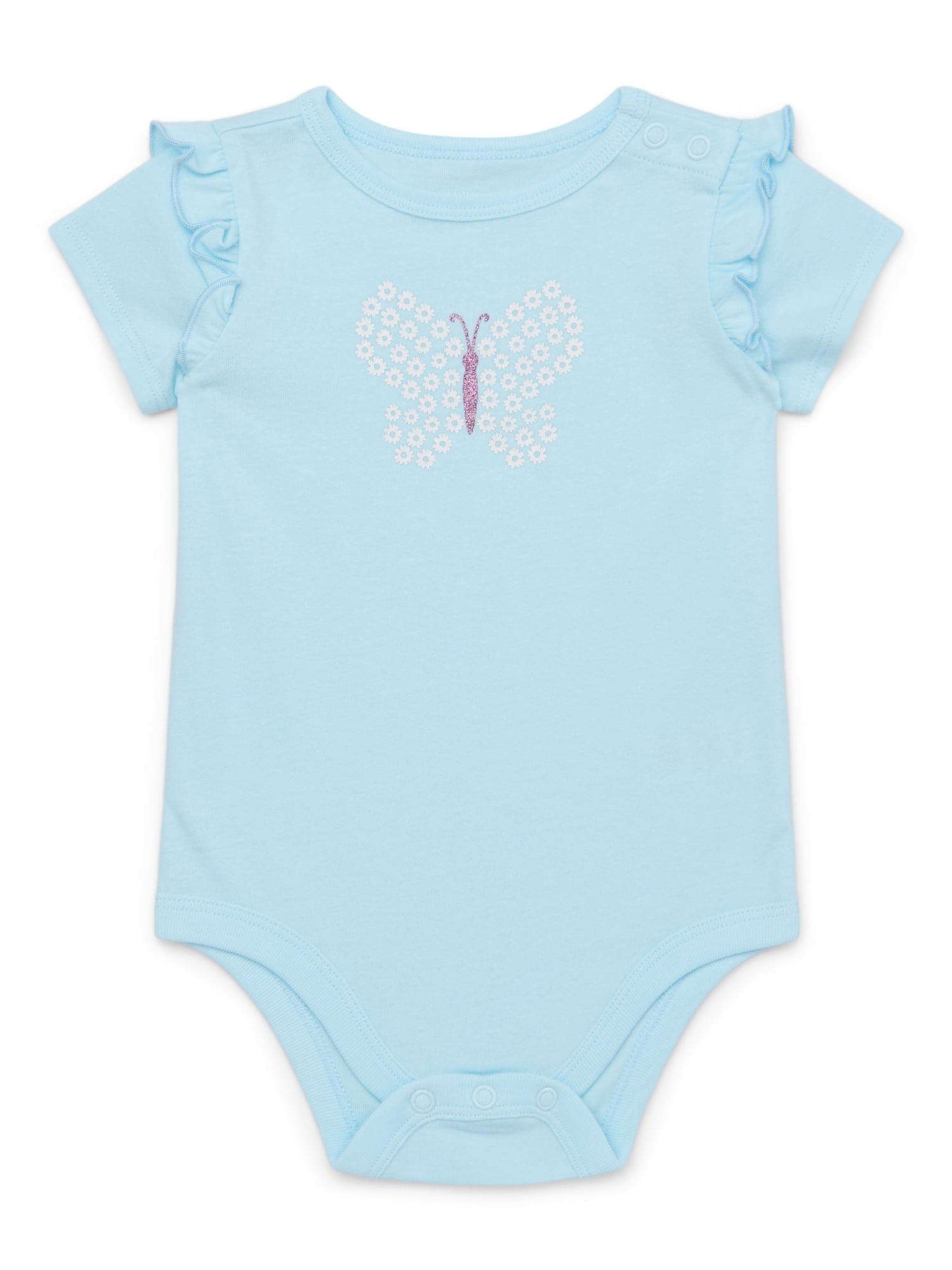 Garanimals Baby Girl Cotton Lap-Shoulder Short-Sleeve Bodysuits, 4-Pack, 0–24M