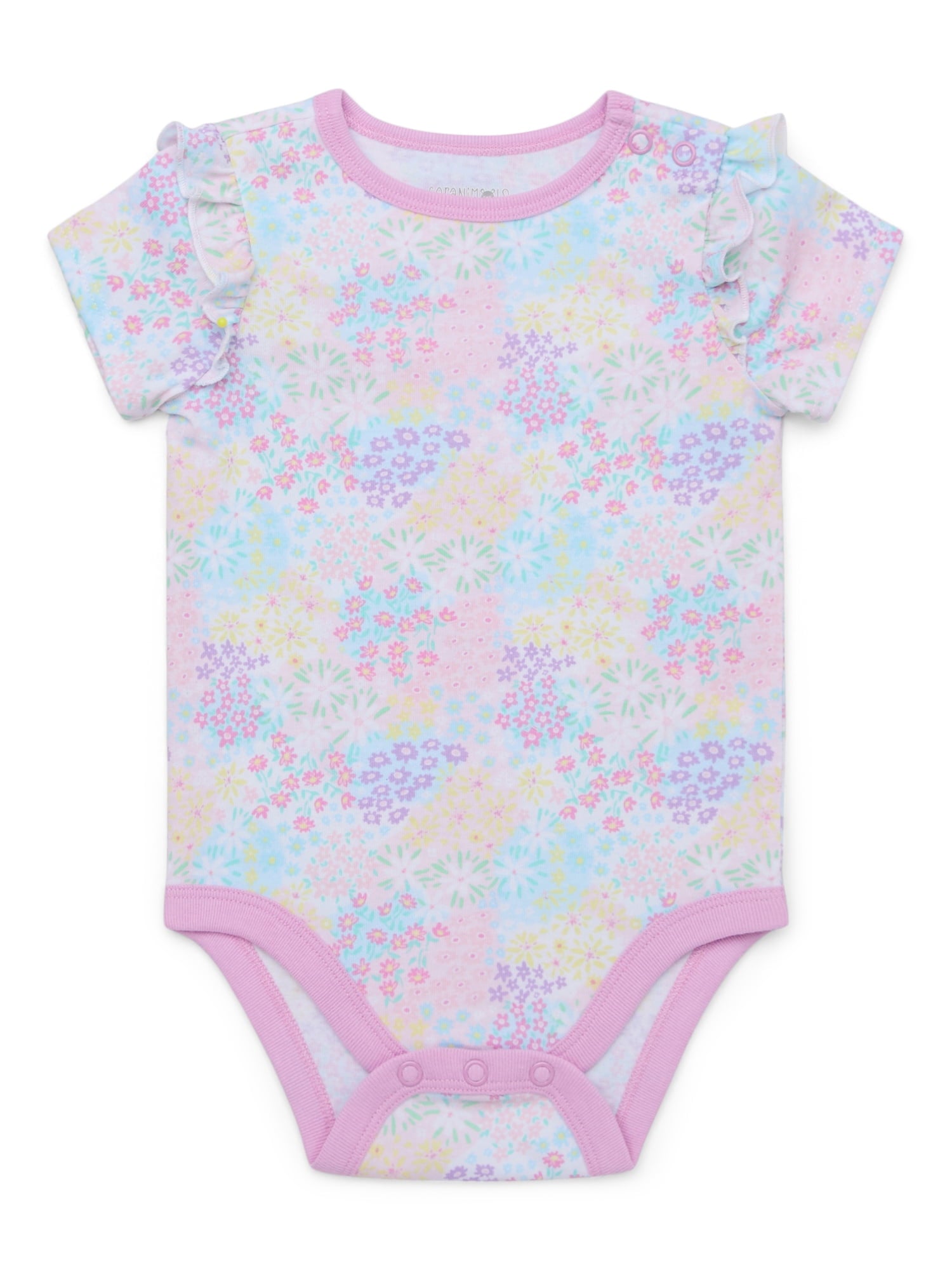 Garanimals Baby Girl Cotton Lap-Shoulder Short-Sleeve Bodysuits, 4-Pack, 0–24M