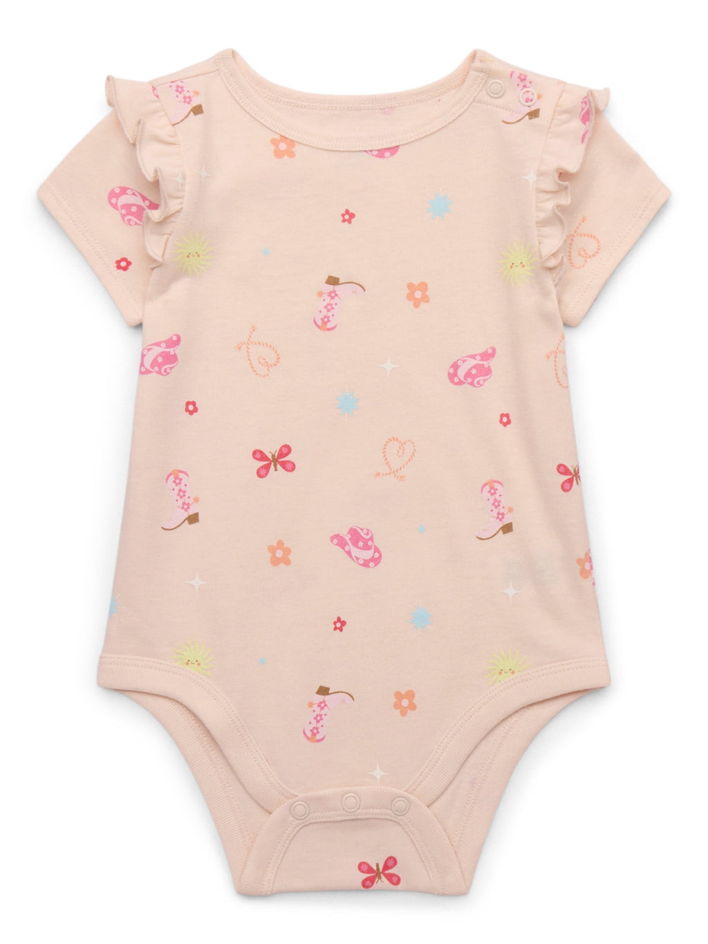 Garanimals Baby Girl Cotton Lap-Shoulder Short-Sleeve Bodysuits, 4-Pack, 0–24M