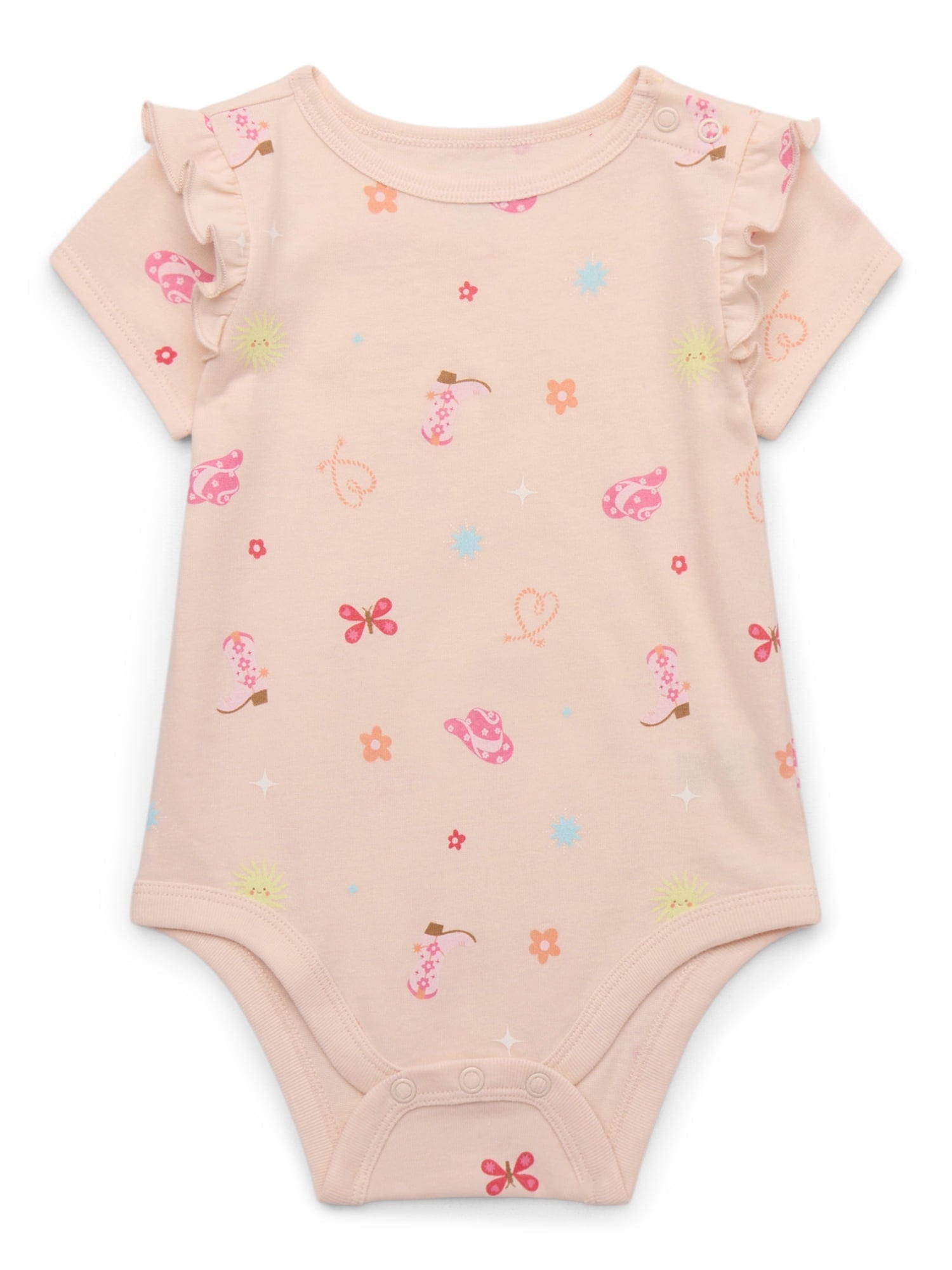 Garanimals Baby Girl Cotton Lap-Shoulder Short-Sleeve Bodysuits, 4-Pack, 0–24M