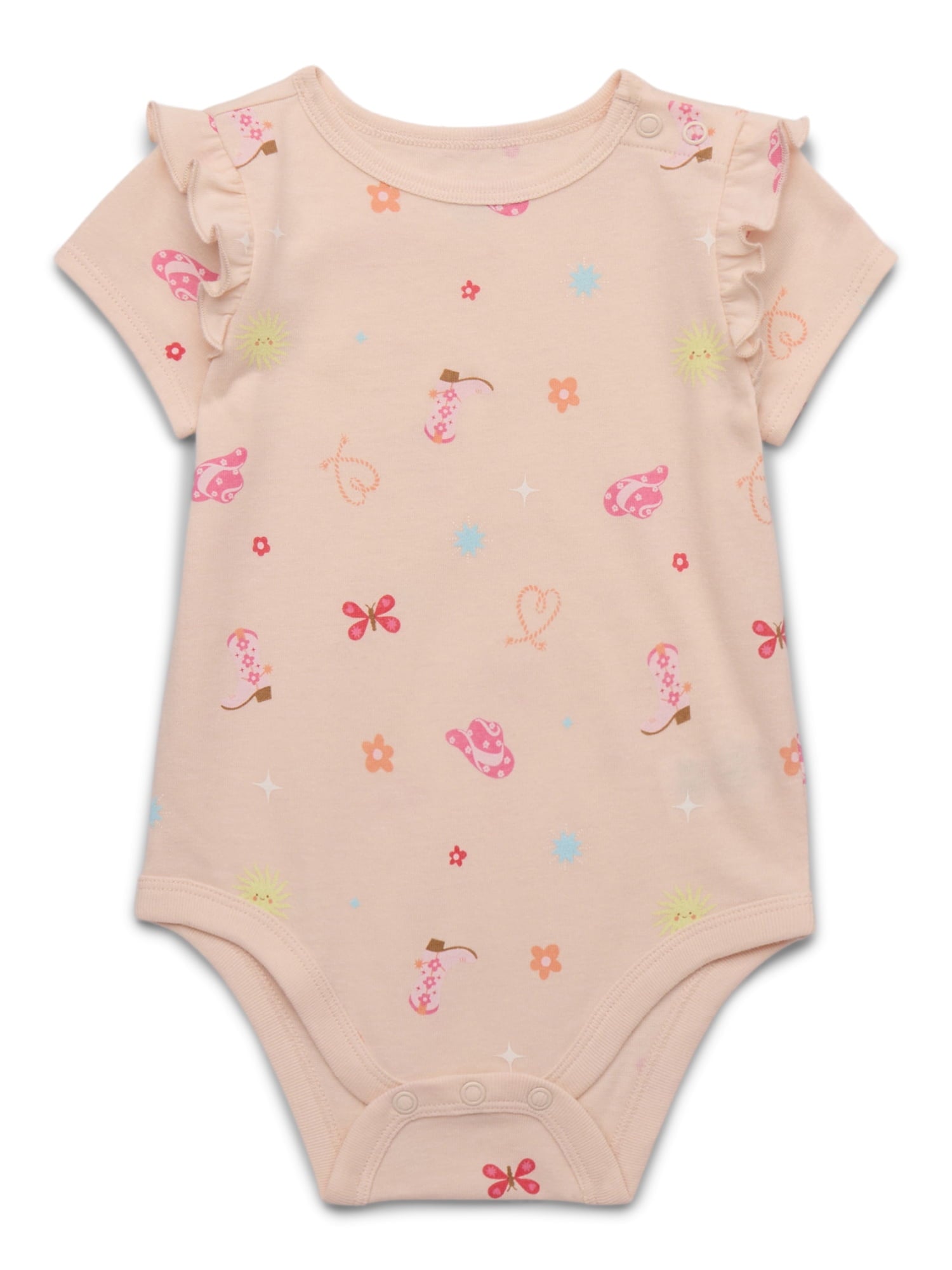 Garanimals Baby Girl Cotton Lap-Shoulder Short-Sleeve Bodysuits, 4-Pack, 0–24M