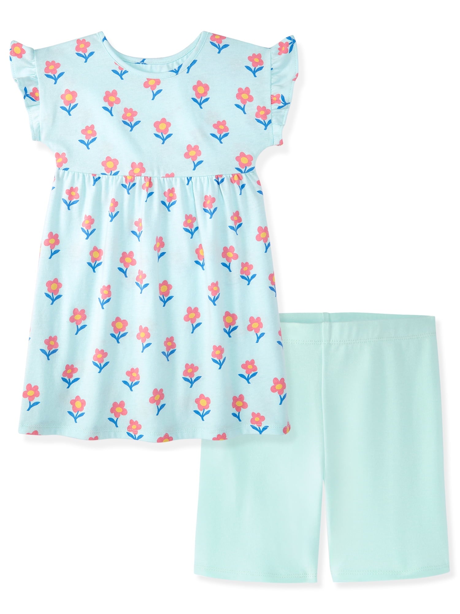 Garanimals Baby & Toddler Girl Cotton 2-Piece Set, Short-Sleeve Dress & Biker Shorts, 0M–6T