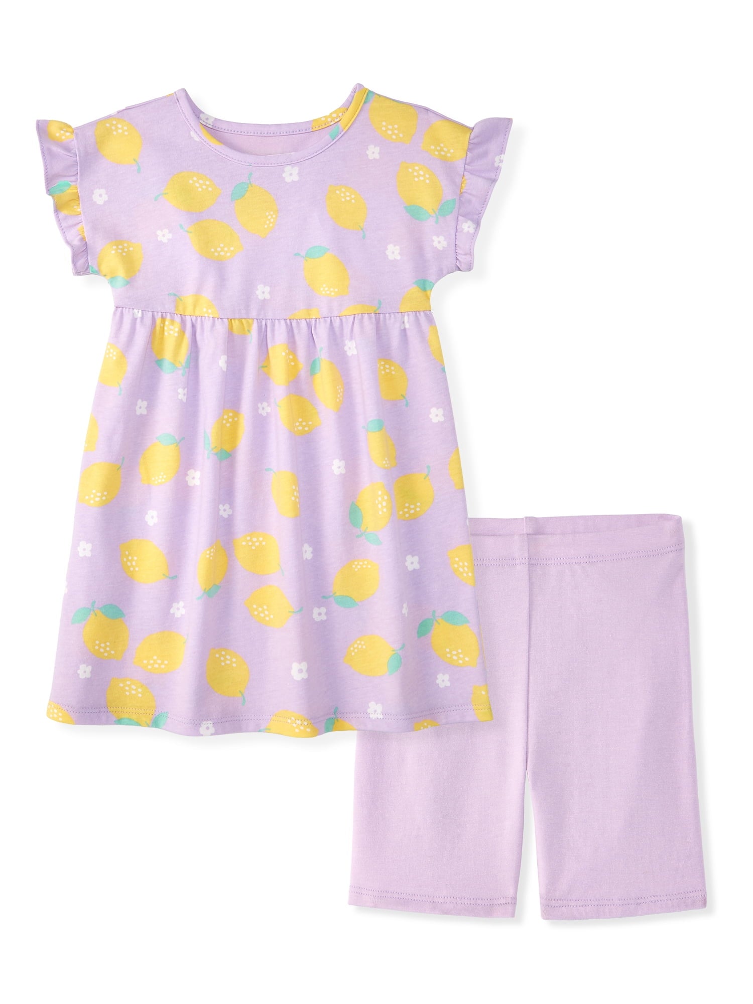 Garanimals Baby & Toddler Girl Cotton 2-Piece Set, Short-Sleeve Dress & Biker Shorts, 0M–6T