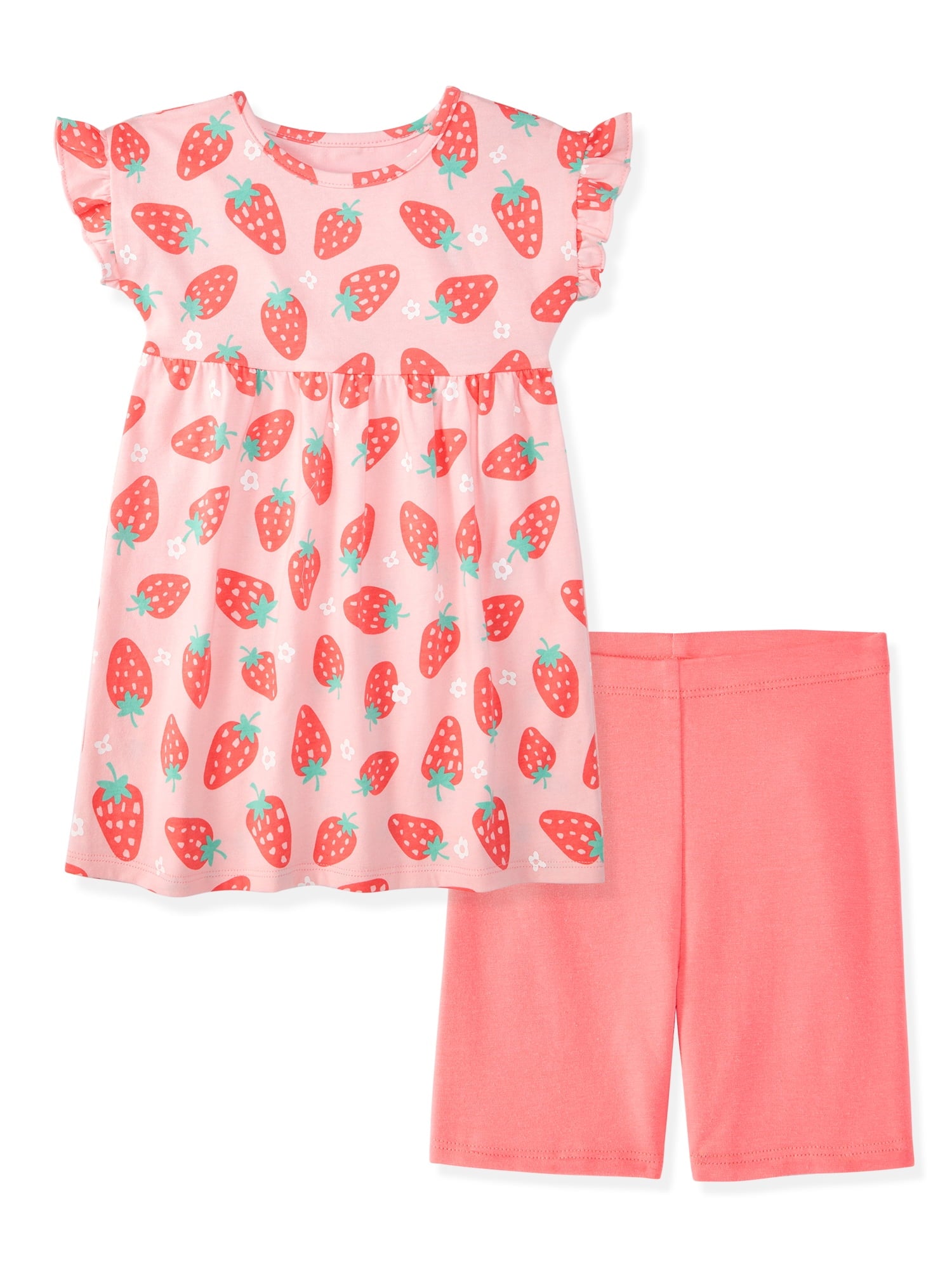 Garanimals Baby & Toddler Girl Cotton 2-Piece Set, Short-Sleeve Dress & Biker Shorts, 0M–6T