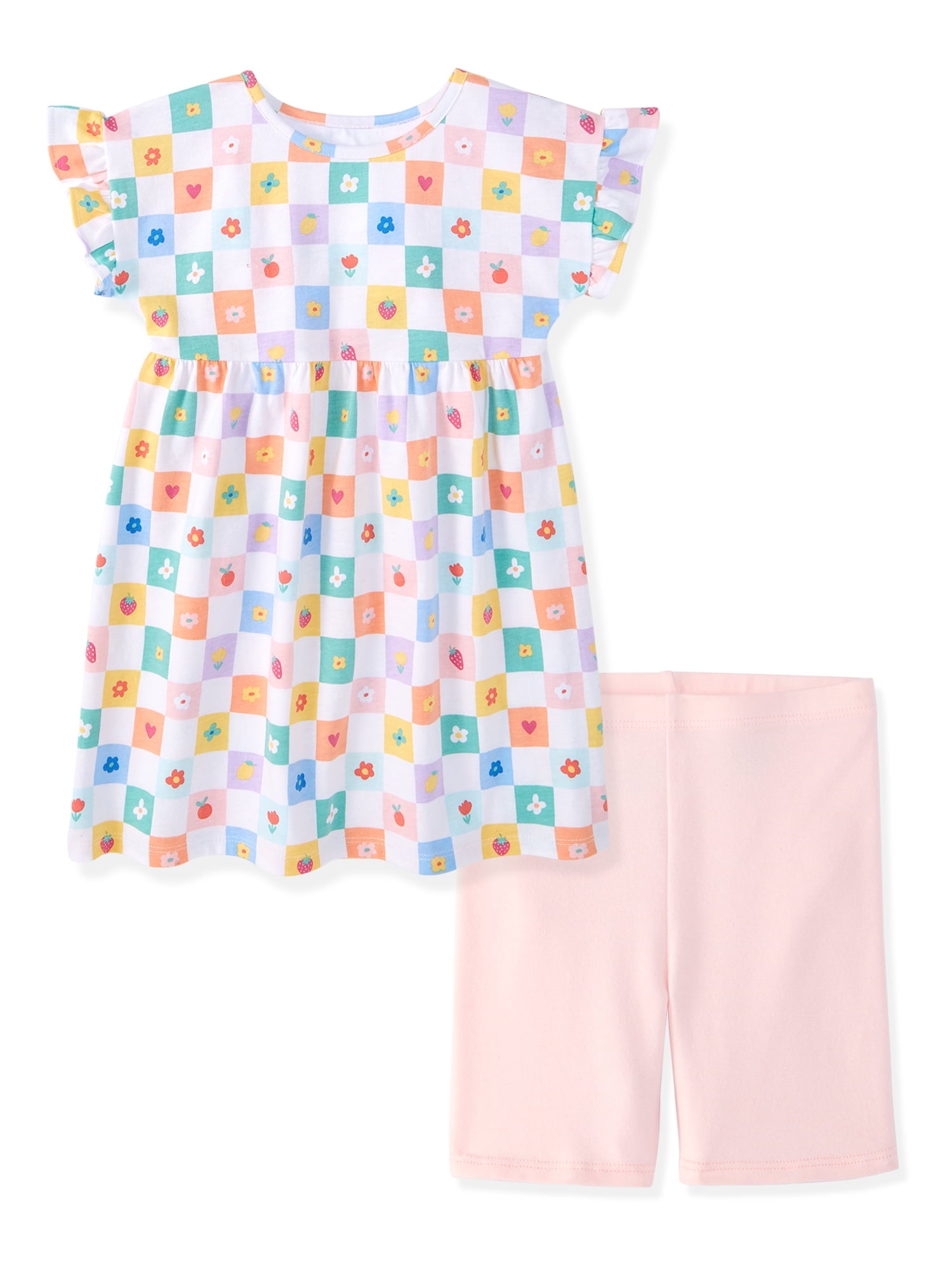 Garanimals Baby & Toddler Girl Cotton 2-Piece Set, Short-Sleeve Dress & Biker Shorts, 0M–6T