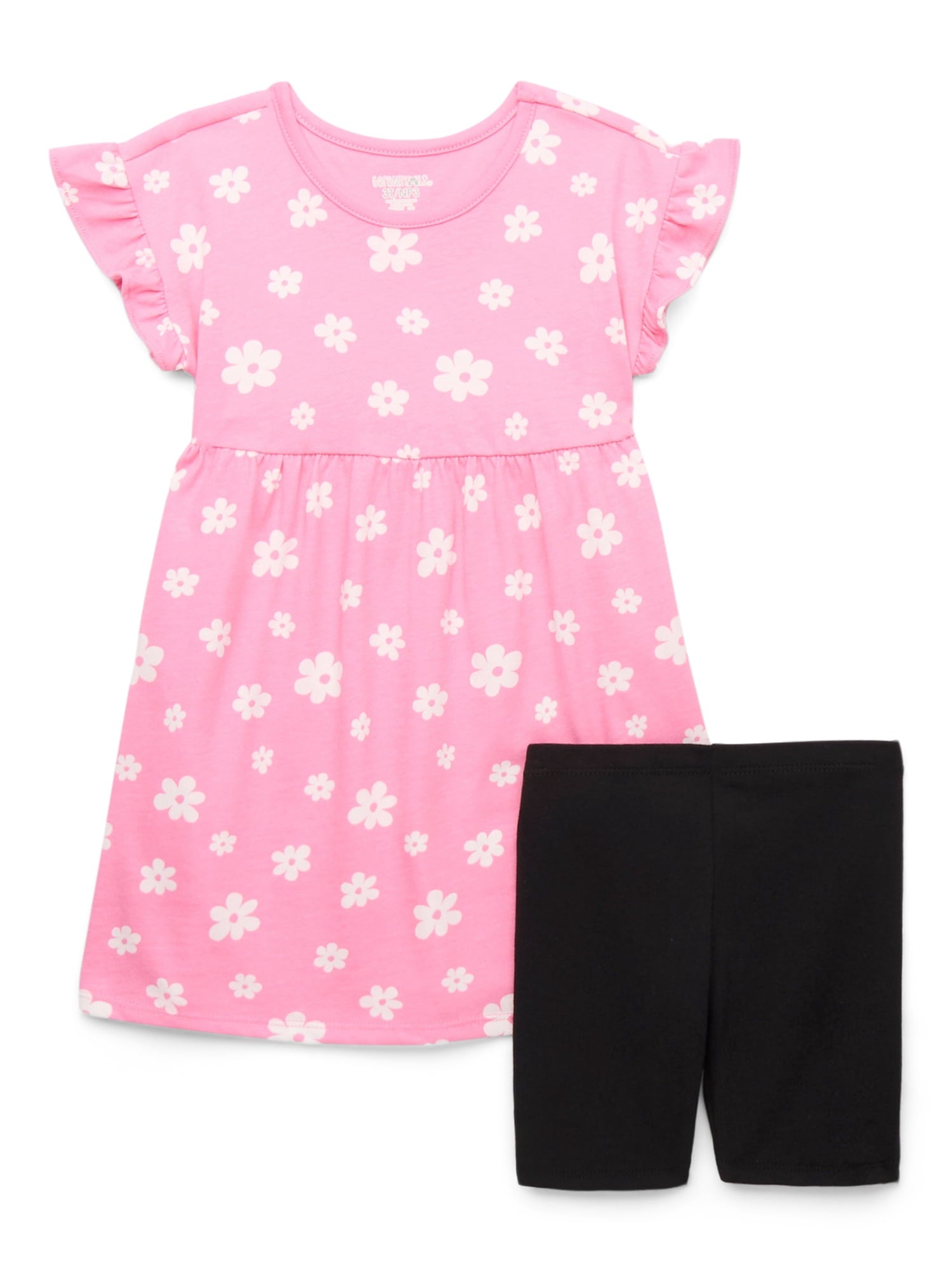 Garanimals Baby & Toddler Girl Cotton 2-Piece Set, Short-Sleeve Dress & Biker Shorts, 0M–6T