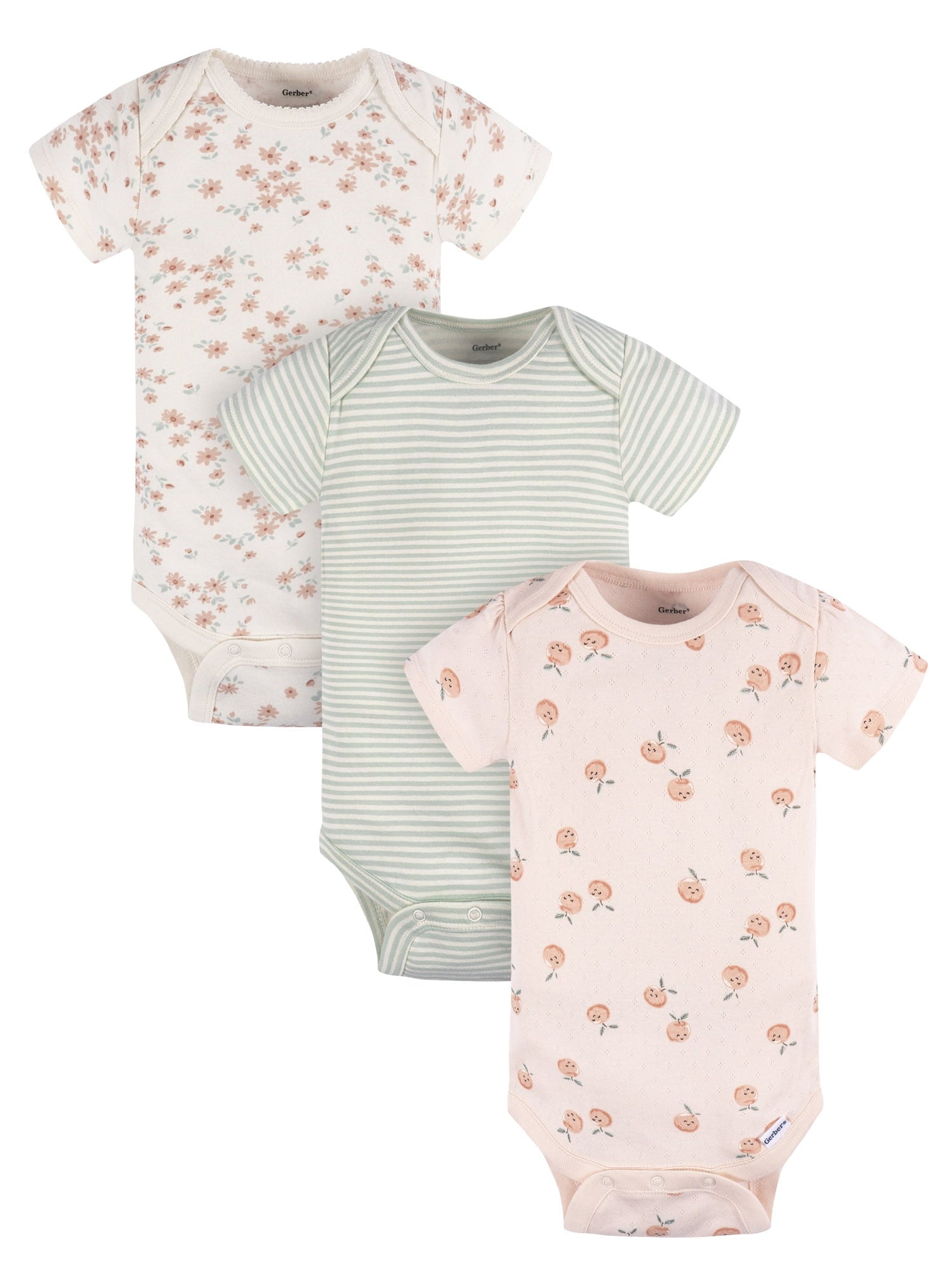 Gerber Baby Girl Short Sleeve Bodysuits, 3-Pack, Sizes Preemie - 12 Months