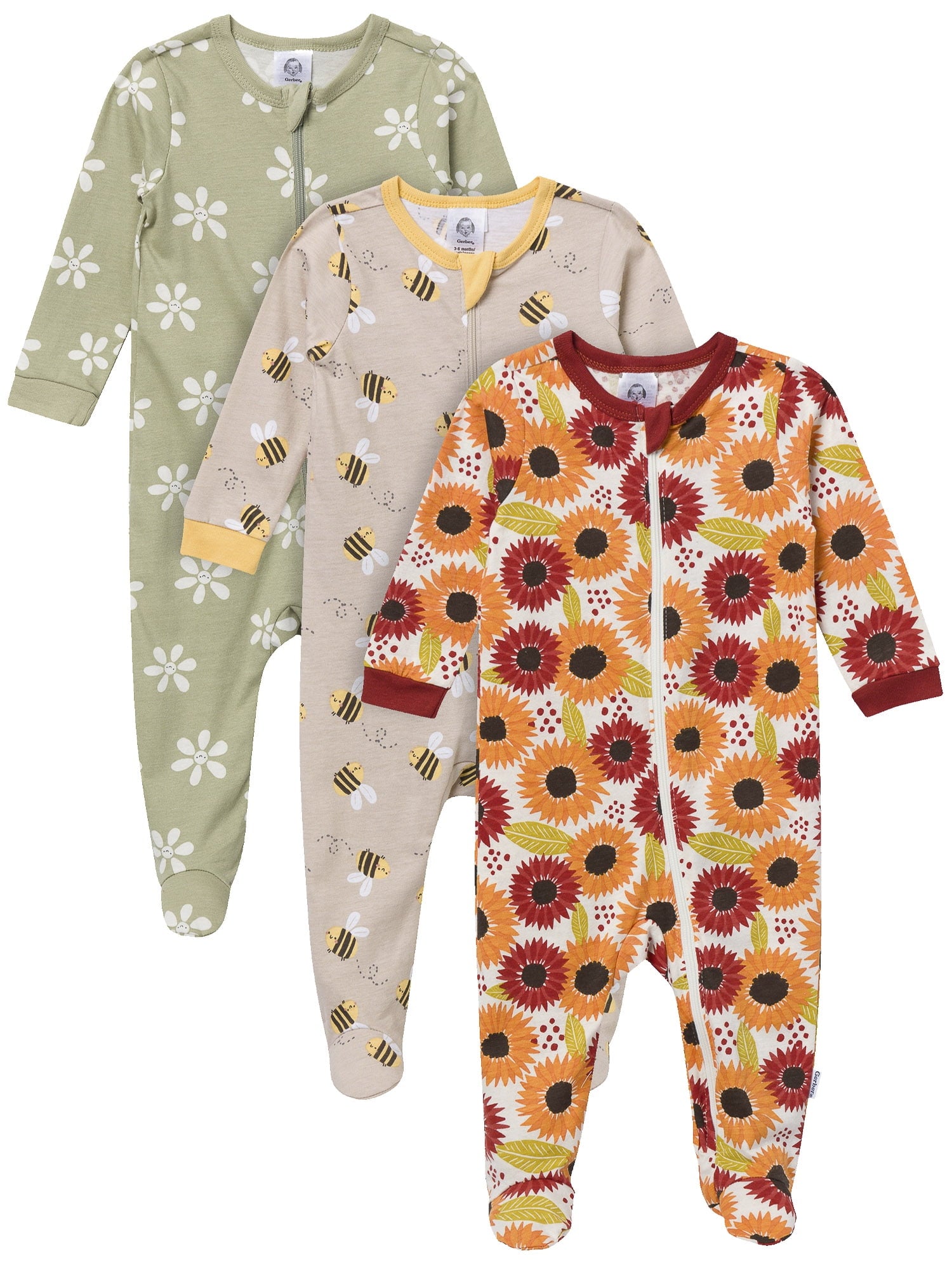 Gerber Gender Neutral Sleep ´N Play Footed Pajama, 3-Pack, Sizes Newborn - 6/9 Months