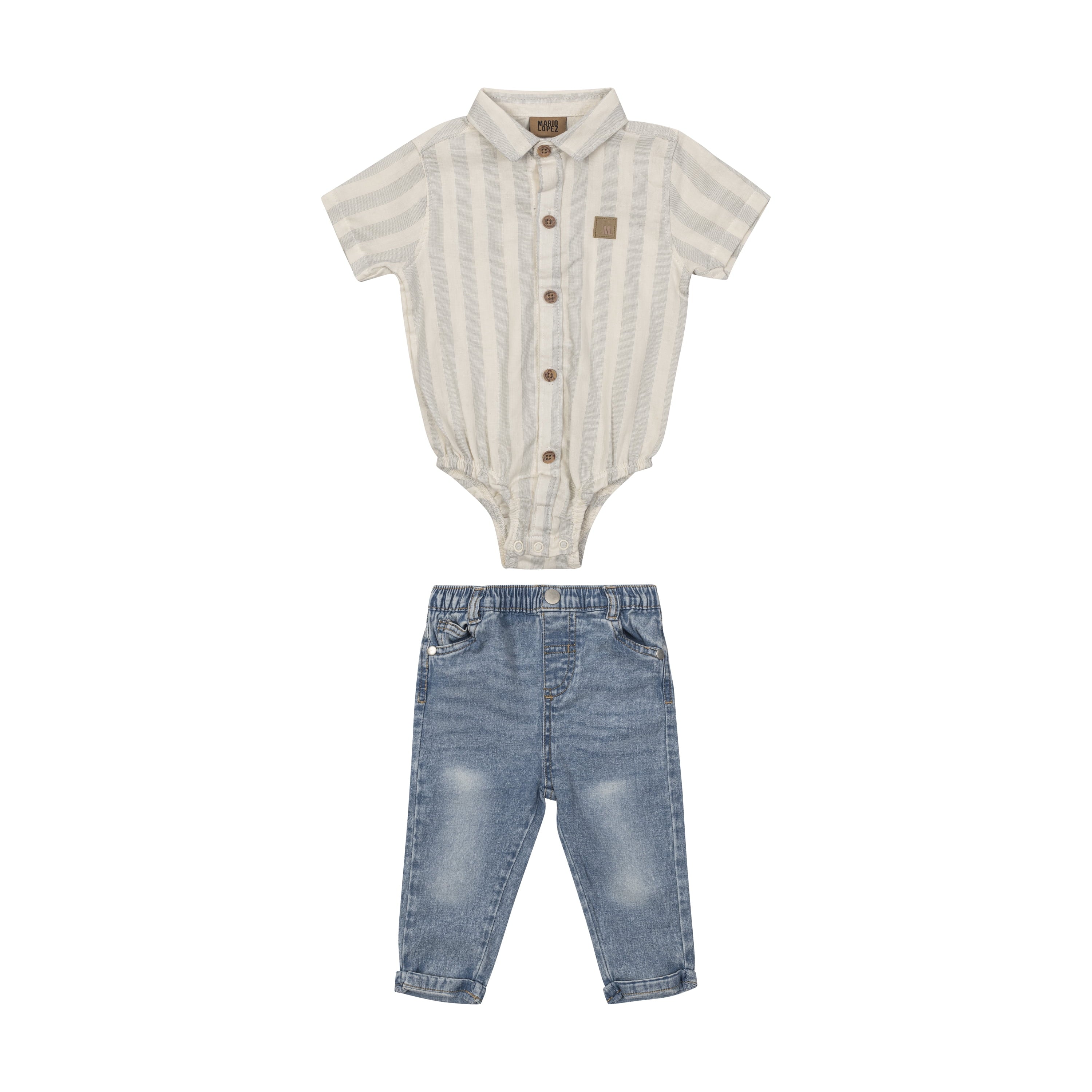 Little Lad Newborn Boys' Short Sleeve Shirt and Pant, 2-Piece Set, Sizes 0-3M-6-9M