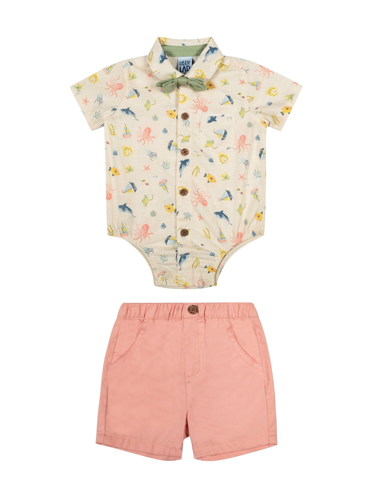 Little Lad Newborn Boys' Short Sleeve Shirt and Short, 2-Piece Set, Sizes 0-3M-6-9M