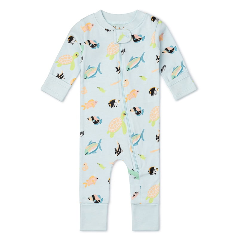 M+A by Monica + Andy Organic Cotton Gender Neutral Long Sleeve Baby One-Piece Pajama, Sizes Newborn - 24 Months