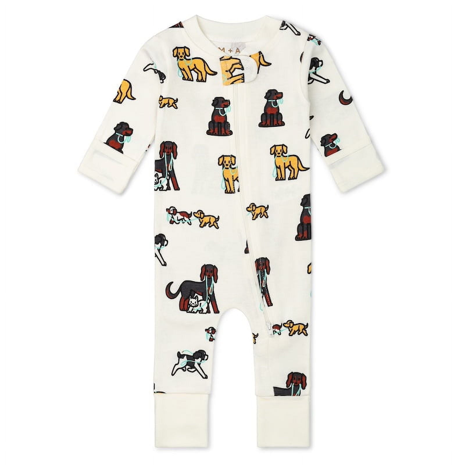 M+A by Monica + Andy Organic Cotton Gender Neutral Long Sleeve Baby One-Piece Pajama, Sizes Newborn - 24 Months