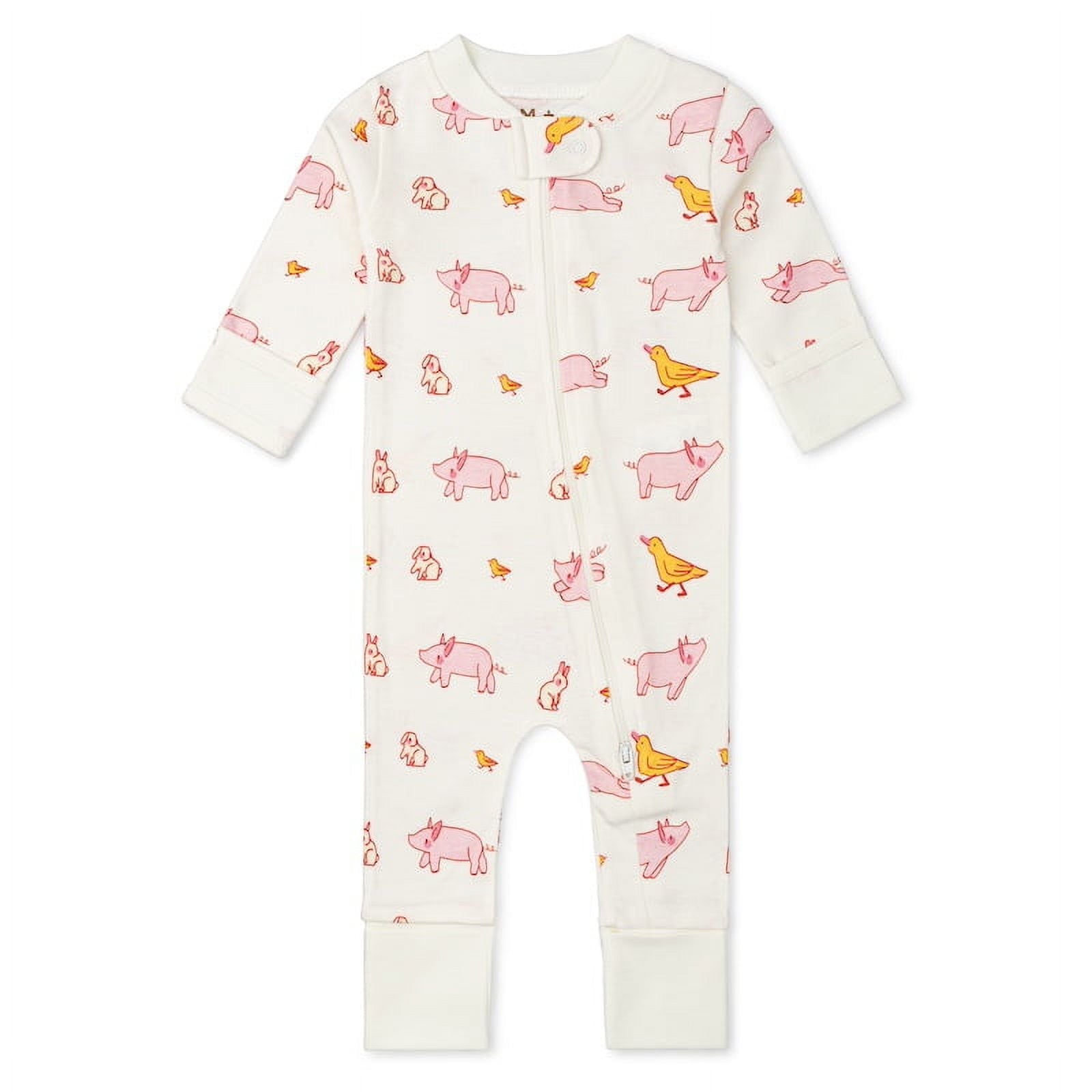 M+A by Monica + Andy Organic Cotton Gender Neutral Long Sleeve Baby One-Piece Pajama, Sizes Newborn - 24 Months