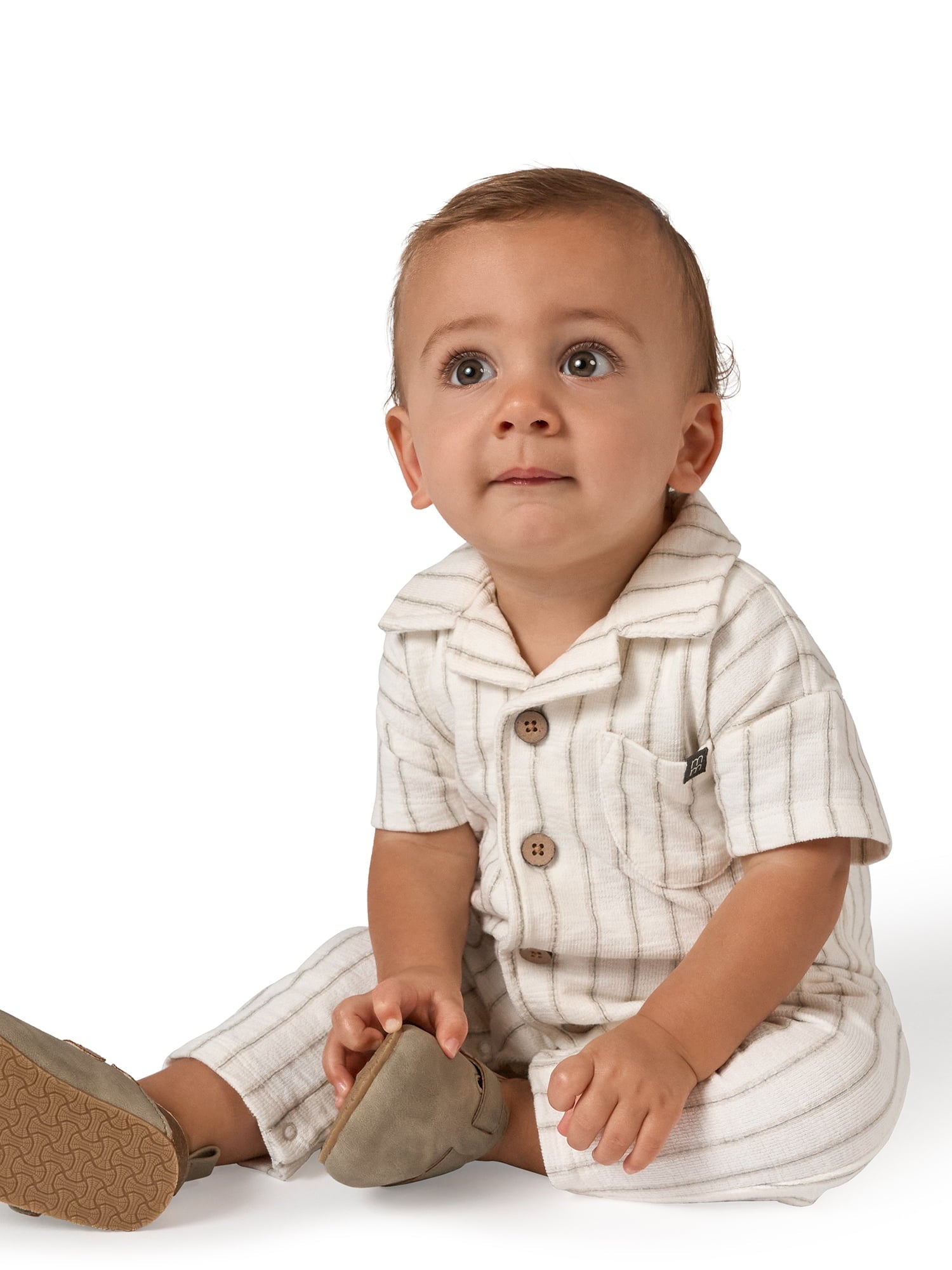 Modern Moments by Gerber Baby Boy Long Leg Slouch Henley Romper, Sizes 0/3 Months - 24 Months