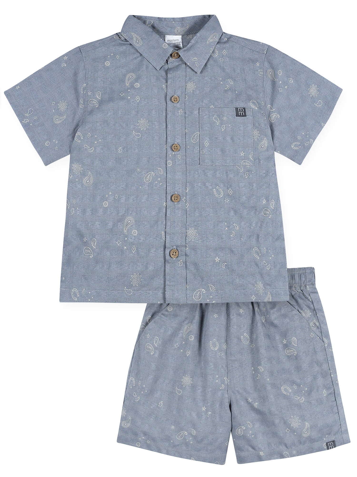 Modern Moments by Gerber Baby and Toddler Boy Button Front Shirt and Short Set, 2-Piece, Sizes 0/3 Months - 5T