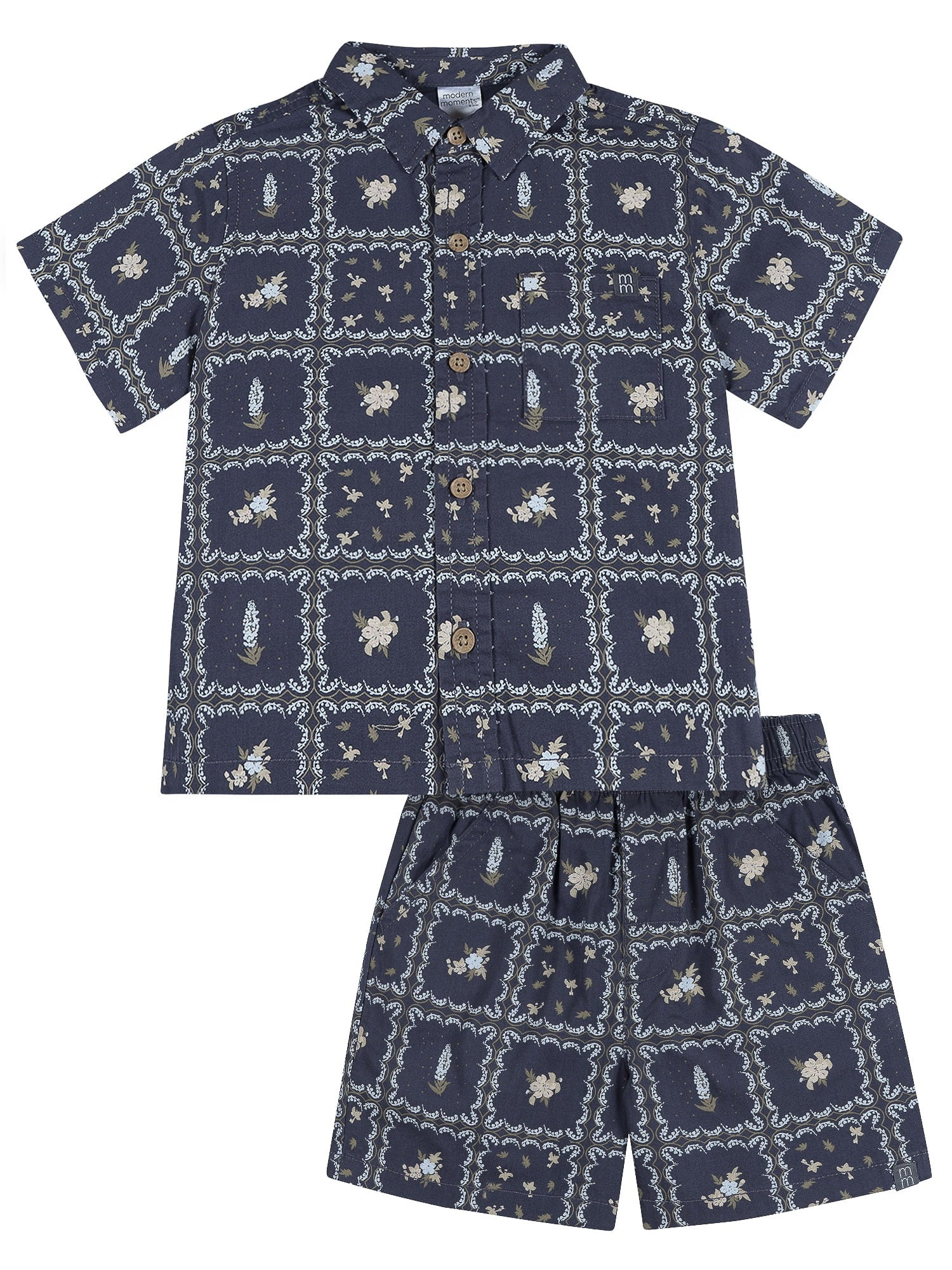 Modern Moments by Gerber Baby and Toddler Boy Button Front Shirt and Short Set, 2-Piece, Sizes 0/3 Months - 5T