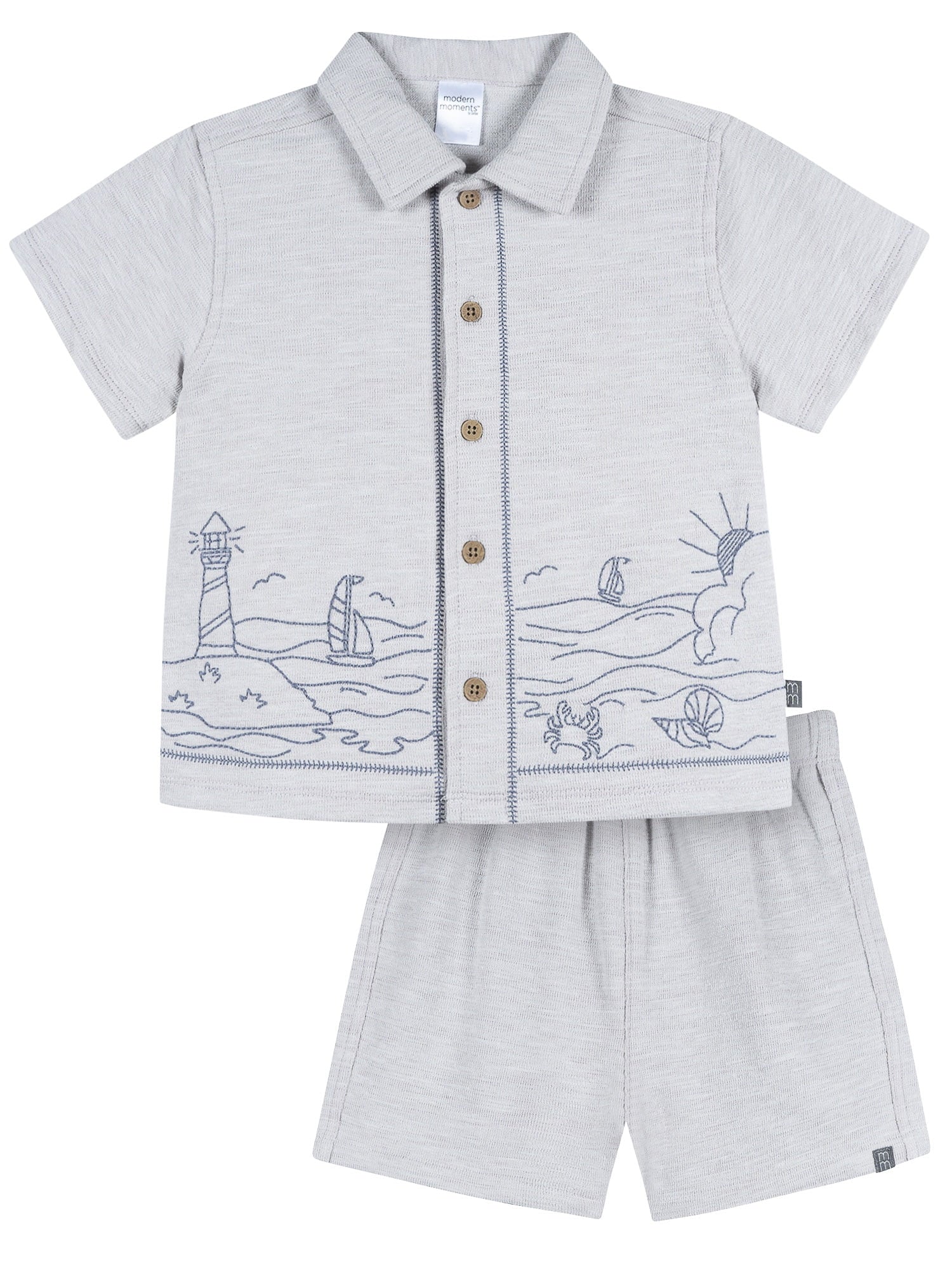 Modern Moments by Gerber Baby and Toddler Boy Button Front Shirt and Short Set, 2-Piece, Sizes 0/3 Months - 5T