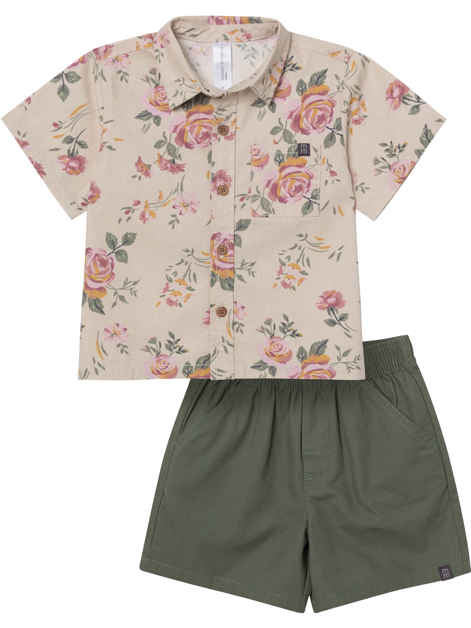Modern Moments by Gerber Baby and Toddler Boy Button Front Shirt and Short Set, 2-Piece, Sizes 0/3 Months - 5T