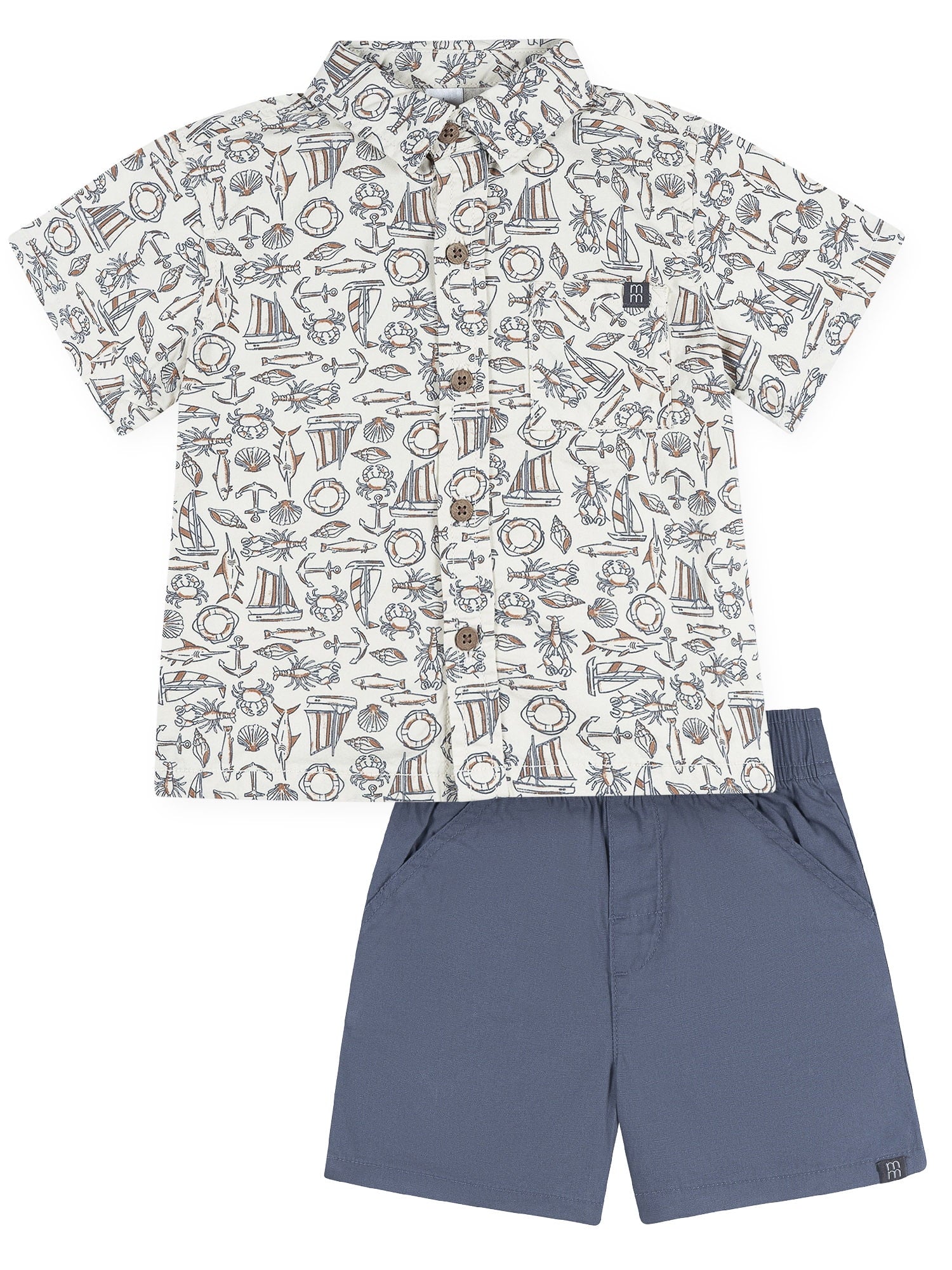 Modern Moments by Gerber Baby and Toddler Boy Button Front Shirt and Short Set, 2-Piece, Sizes 0/3 Months - 5T