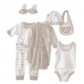 Odeerbi Baby Boy Girl Clothes 8PCS Layette Set Newborn Tops+Hat+Pants+Bib+Sock Shose+Romper