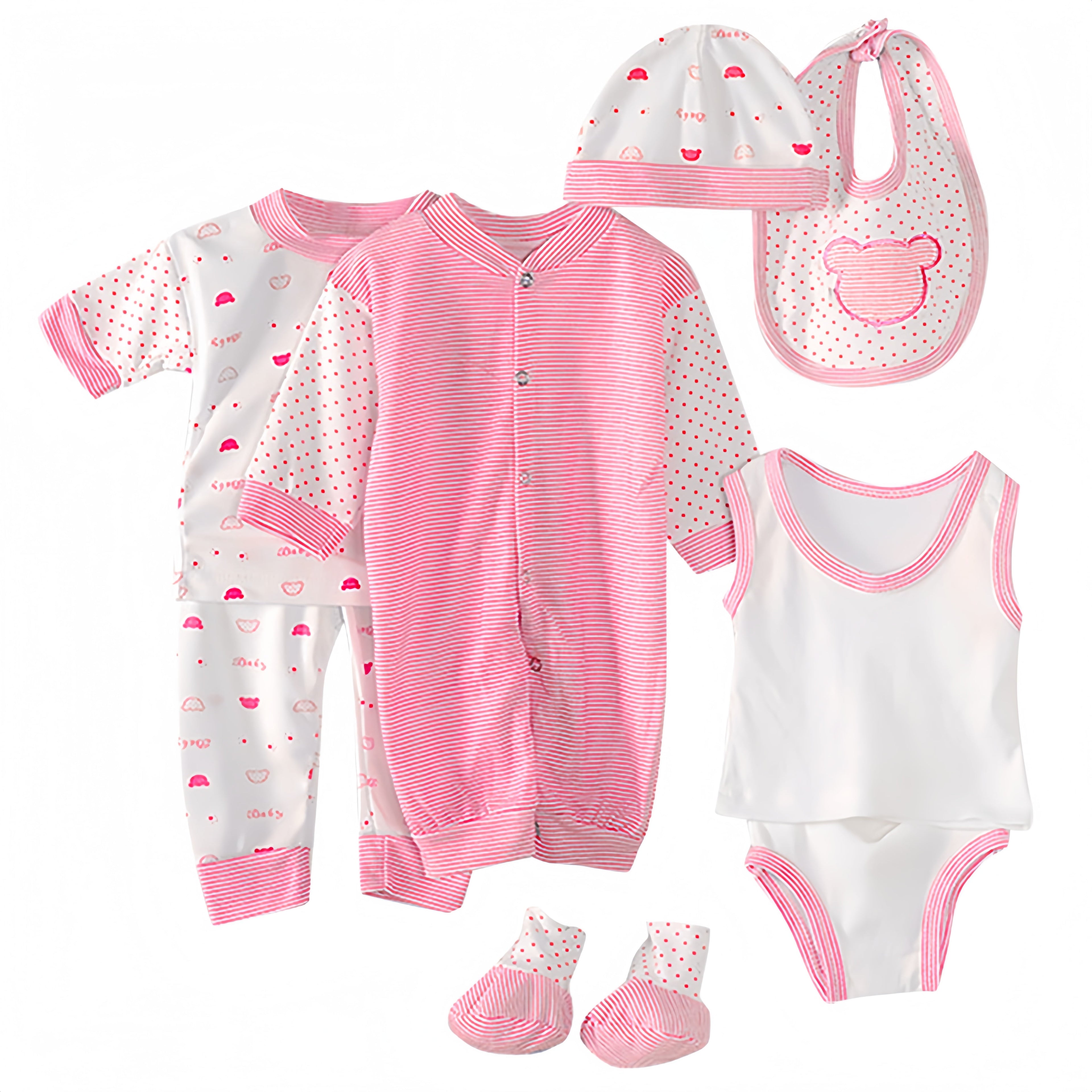 Odeerbi Baby Boy Girl Clothes 8PCS Layette Set Newborn Tops+Hat+Pants+Bib+Sock Shose+Romper