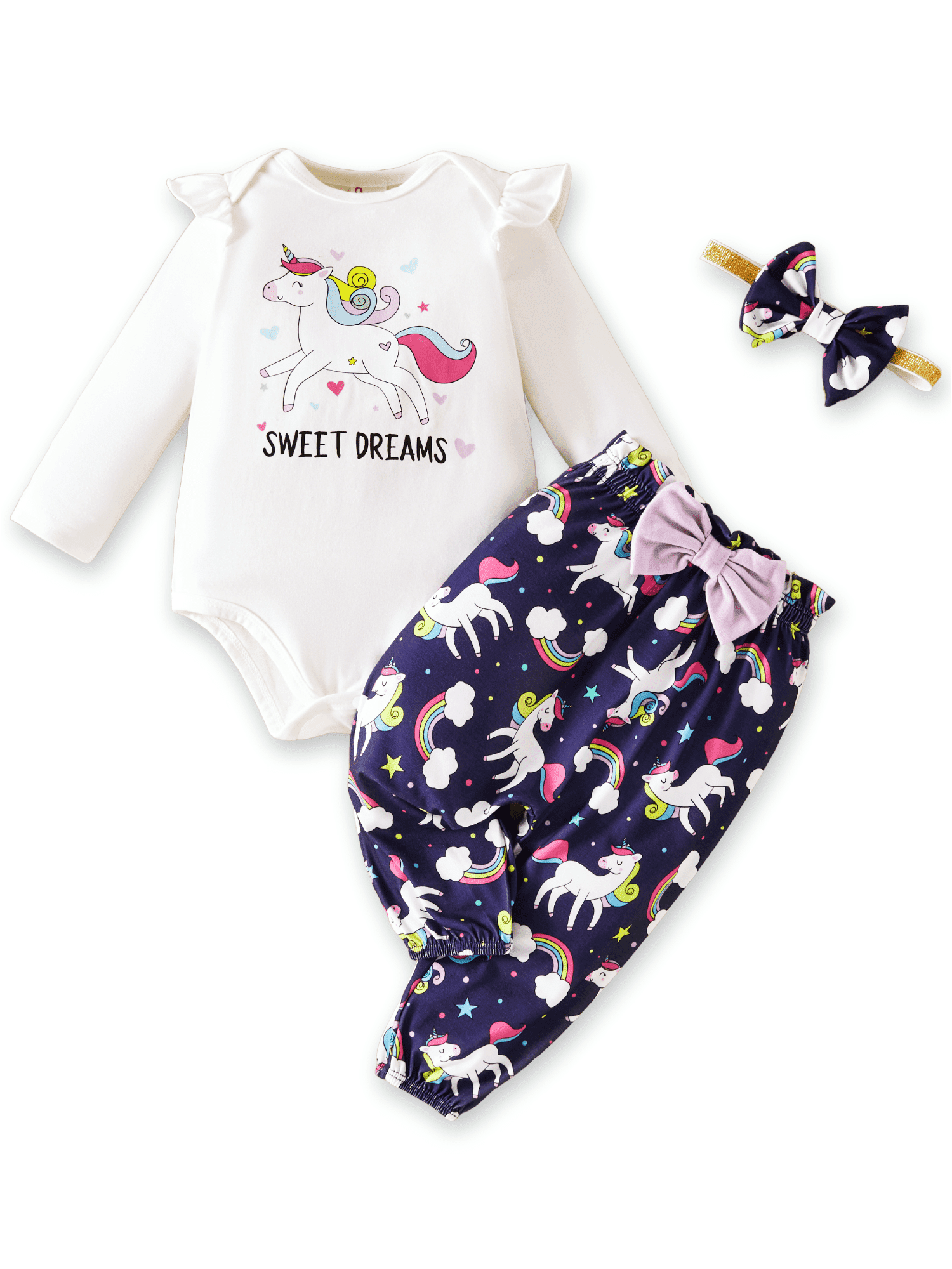 PatPat Newborn Baby Girl Clothes Long Sleeve Romper Bodysuit and Pants Outfit Set, 0-3 Months