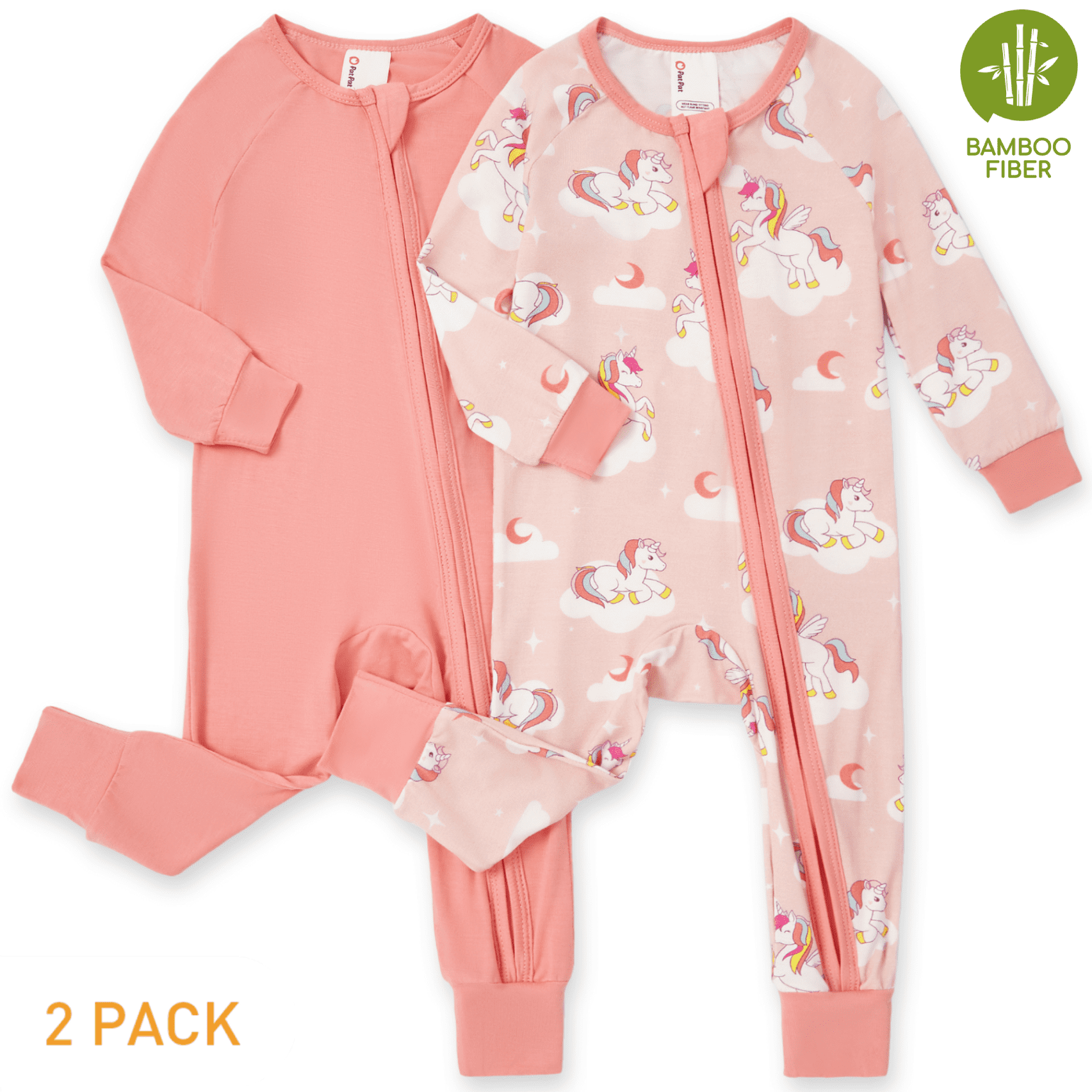 PatPat Baby Girl Clothes Unisex Viscose from Bamboo Footless Zip Sleepwear Long Sleeve Snug Fit Baby Pajamas for Newborn Infant Boys Girls Baby Gifts Sleeper 2Pack,0-3 Months