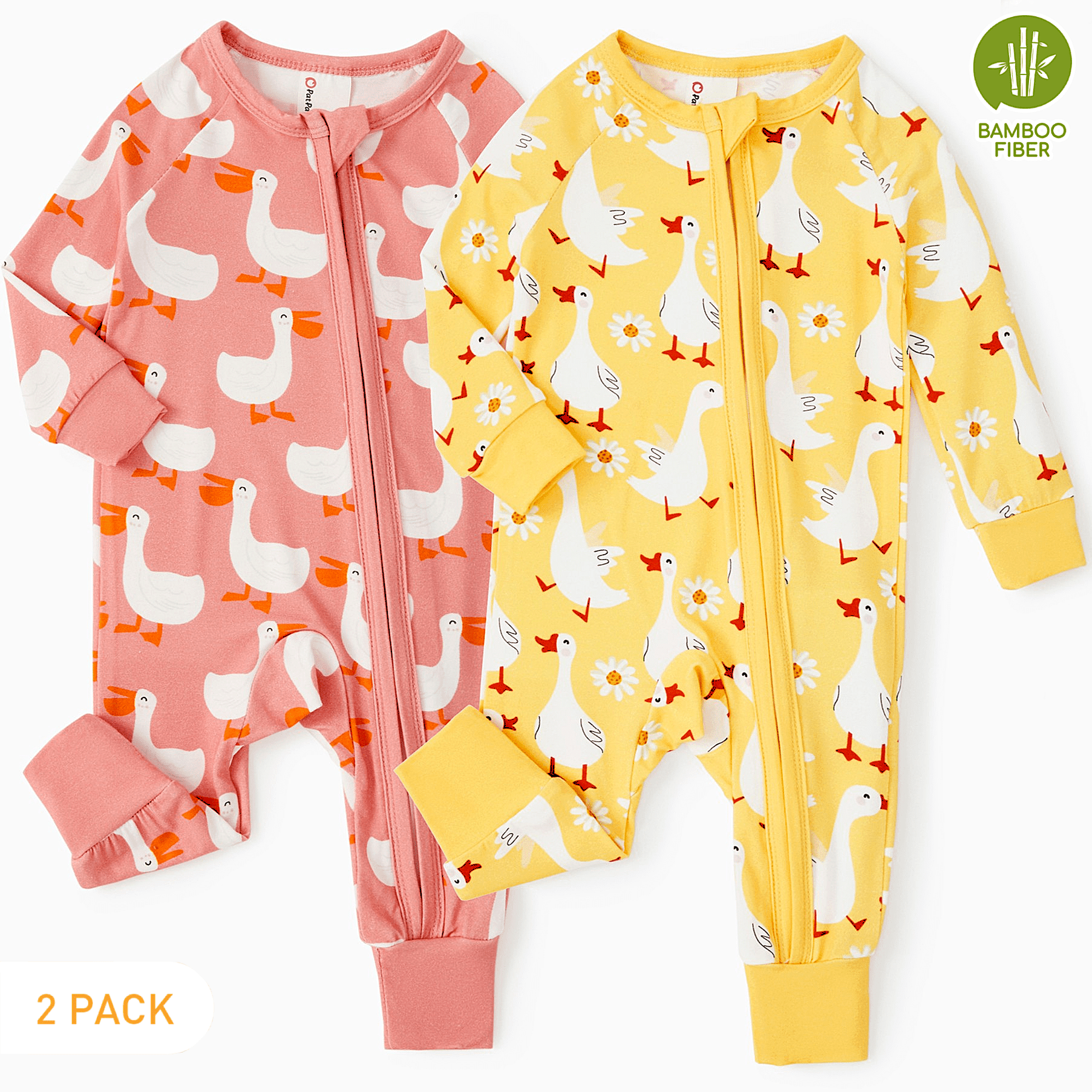 PatPat Baby Girl Clothes Unisex Viscose from Bamboo Footless Zip Sleepwear Long Sleeve Snug Fit Baby Pajamas for Newborn Infant Boys Girls Baby Gifts Sleeper 2Pack,0-3 Months