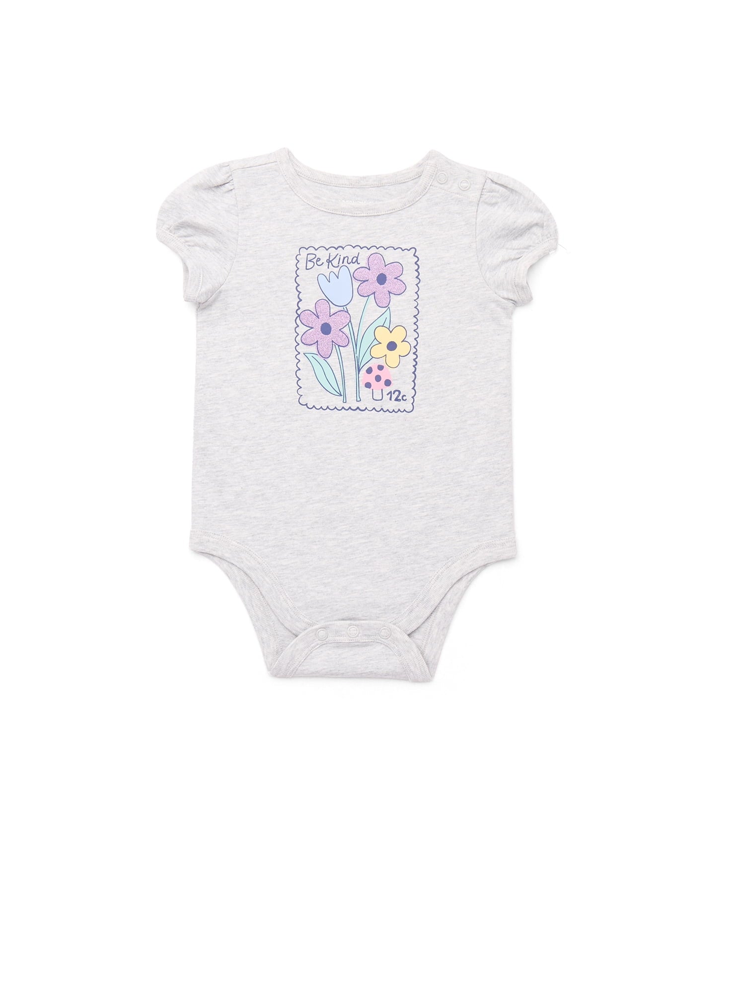 Garanimals Baby Girl Cotton Lap-Shoulder Short-Sleeve Bodysuits, 4-Pack, 0–24M