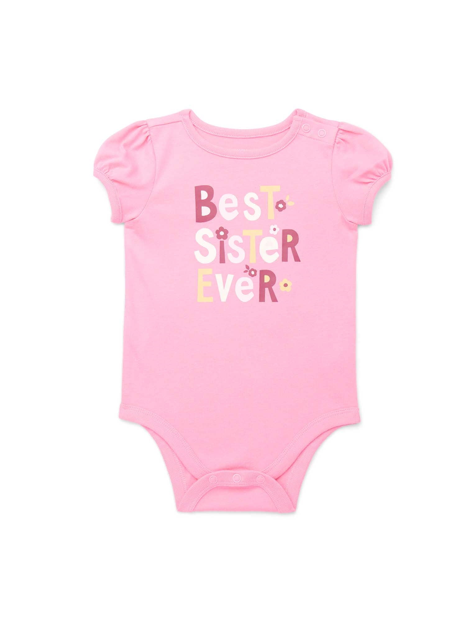 Garanimals Baby Girl Cotton Lap-Shoulder Short-Sleeve Bodysuits, 4-Pack, 0–24M