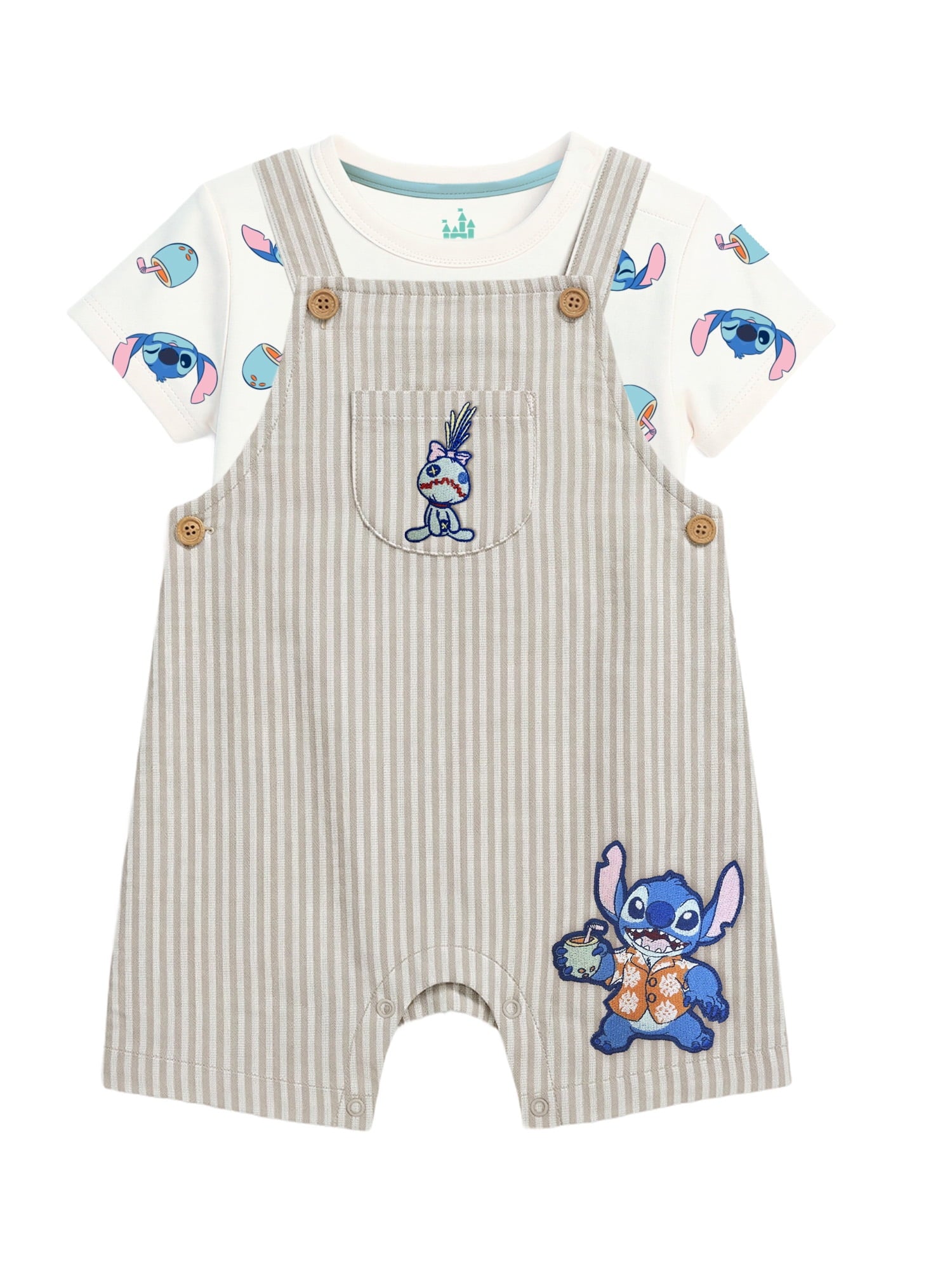 Stitch Baby Boy 2 Piece Shortall Set, Sizes 0-24 Months