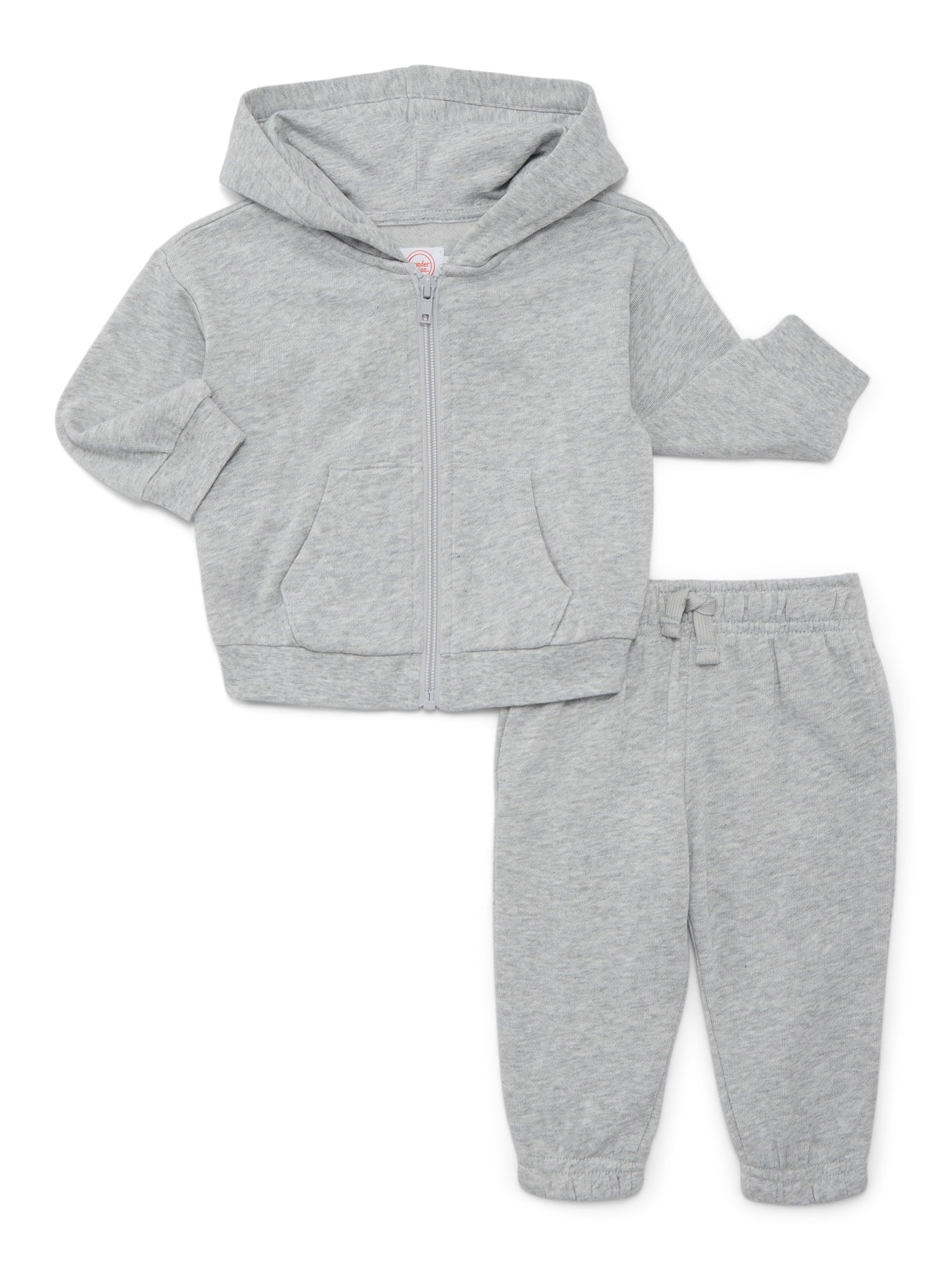 Wonder Nation Baby Unisex Fleece Zip Hoodie and Joggers Set, 2-Piece, Sizes Newborn-18 Months