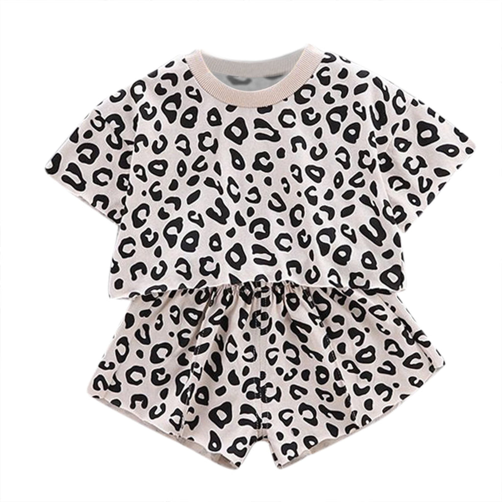 WOYY Toddler Girls Summer Cotton Leopard Short Sleeve T Shirt Shorts Set, Sizes 2-3T